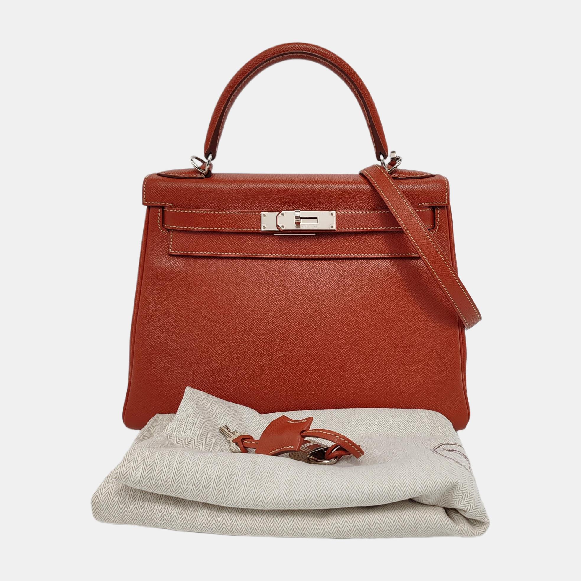 Hermes Kelly 28 Retourne 9T Epsom Leather White Stitching Palladium Har 2