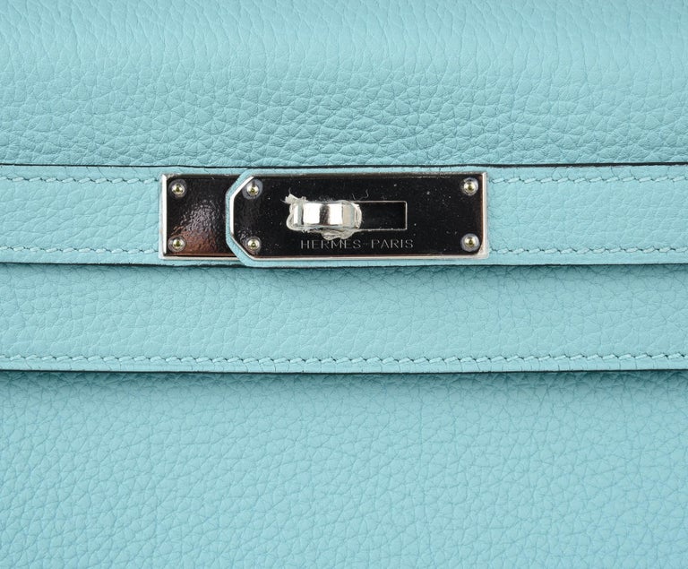 Hermès Kelly Bleu Pale Togo 28 Retourne Gold Hardware, 2021 (Very Good), Blue Womens Handbag