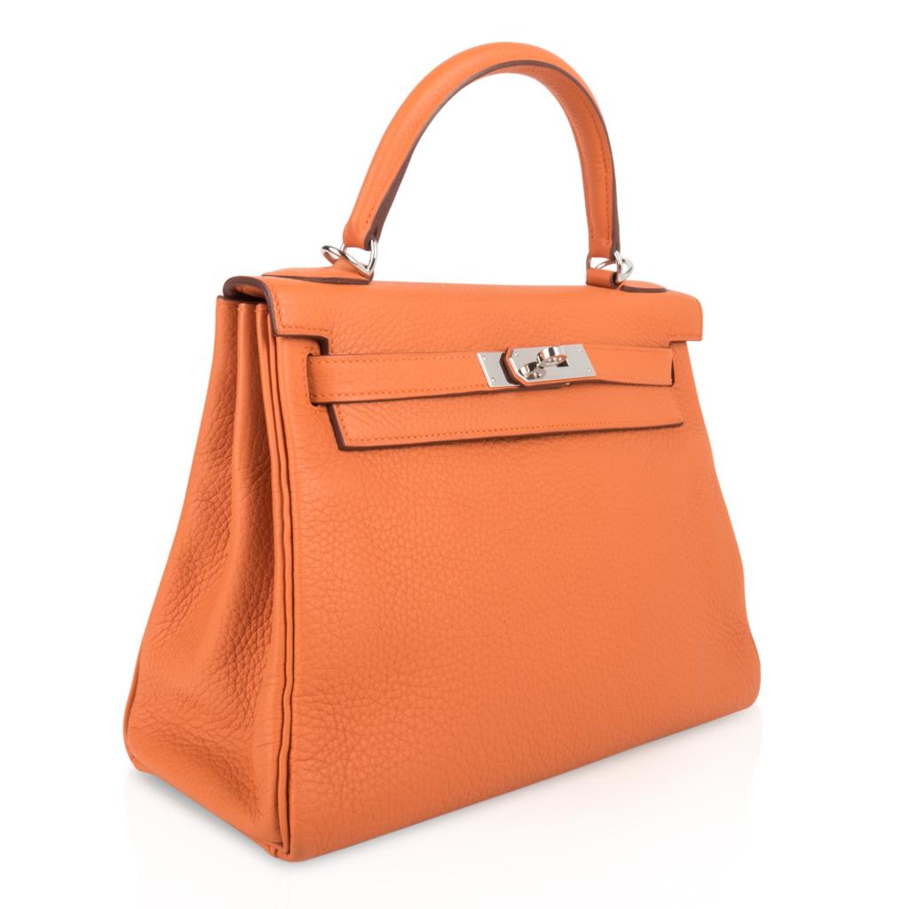 Women's Hermes Kelly 28 Retourne Bag H Orange Togo Palladium