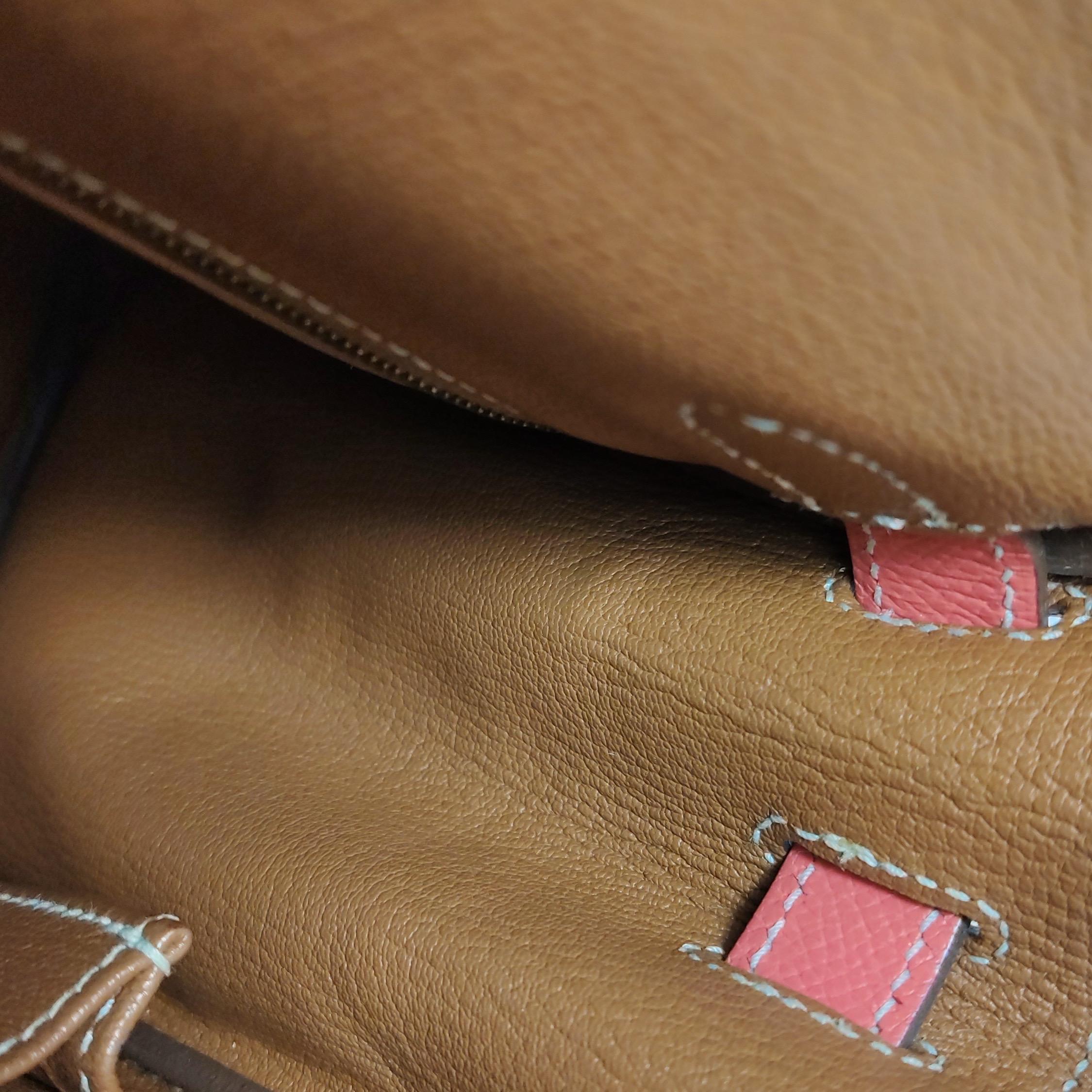 Hermes Kelly 28 Retourne Calfskin Leather Rose Exterior Brown Interior Gold Hard 6