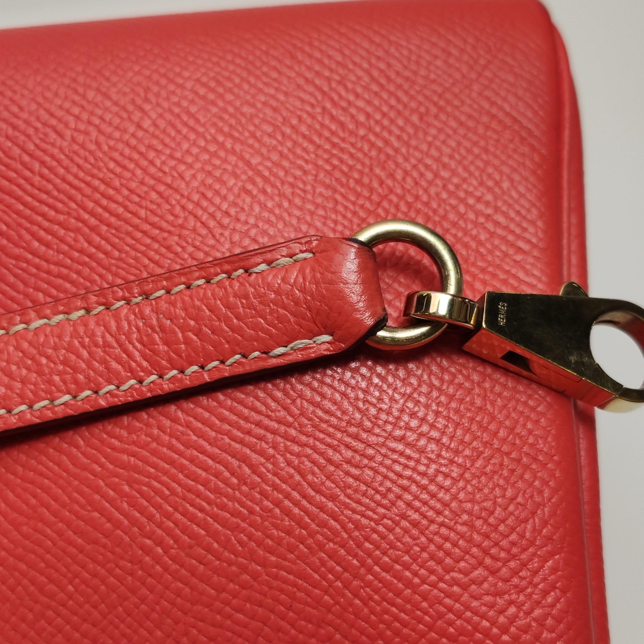 Hermes Kelly 28 Retourne Calfskin Leather Rose Exterior Brown Interior Gold Hard 7
