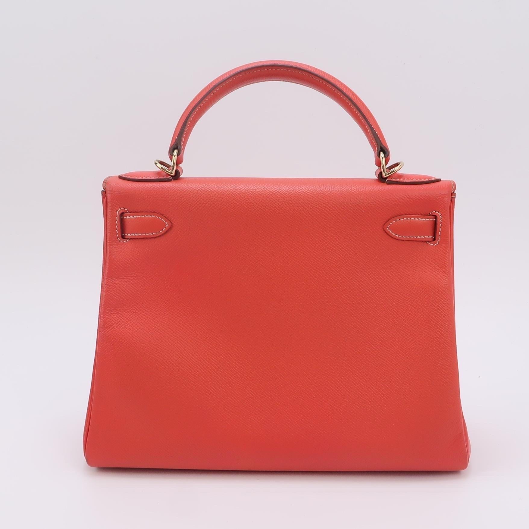 Women's Hermes Kelly 28 Retourne Calfskin Leather Rose Exterior Brown Interior Gold Hard