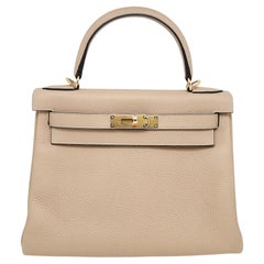 Hermes Kelly 28 Retourne Clemence Trench Gold Tone Hardware Handbag GHW