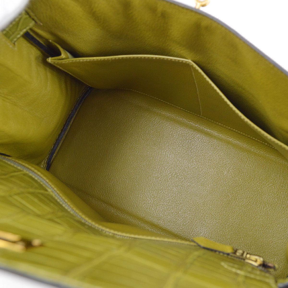 HERMES Kelly 28 Retourne Green Matte Porosus Crocodile Exotic Leather Gold Bag In Good Condition In Chicago, IL