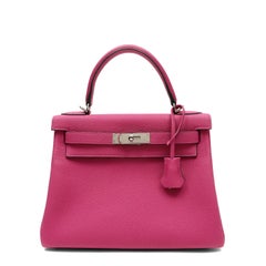 Hermès Kelly 28 Retourne Handbag Rose Togo Leather w PH
