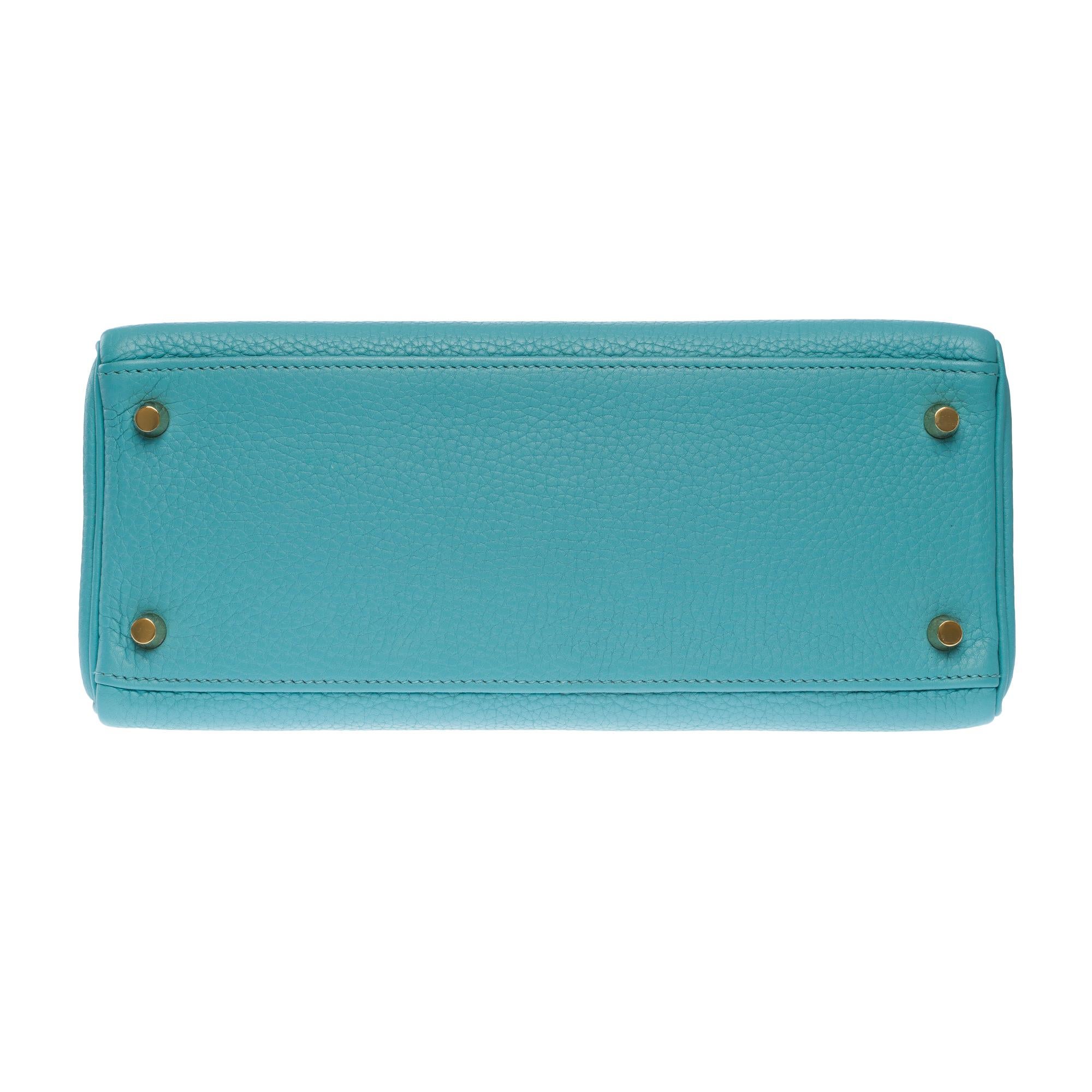 Hermès Kelly 28 retourne handbag strap in Atoll Blue Togo Calf leather, GHW For Sale 6