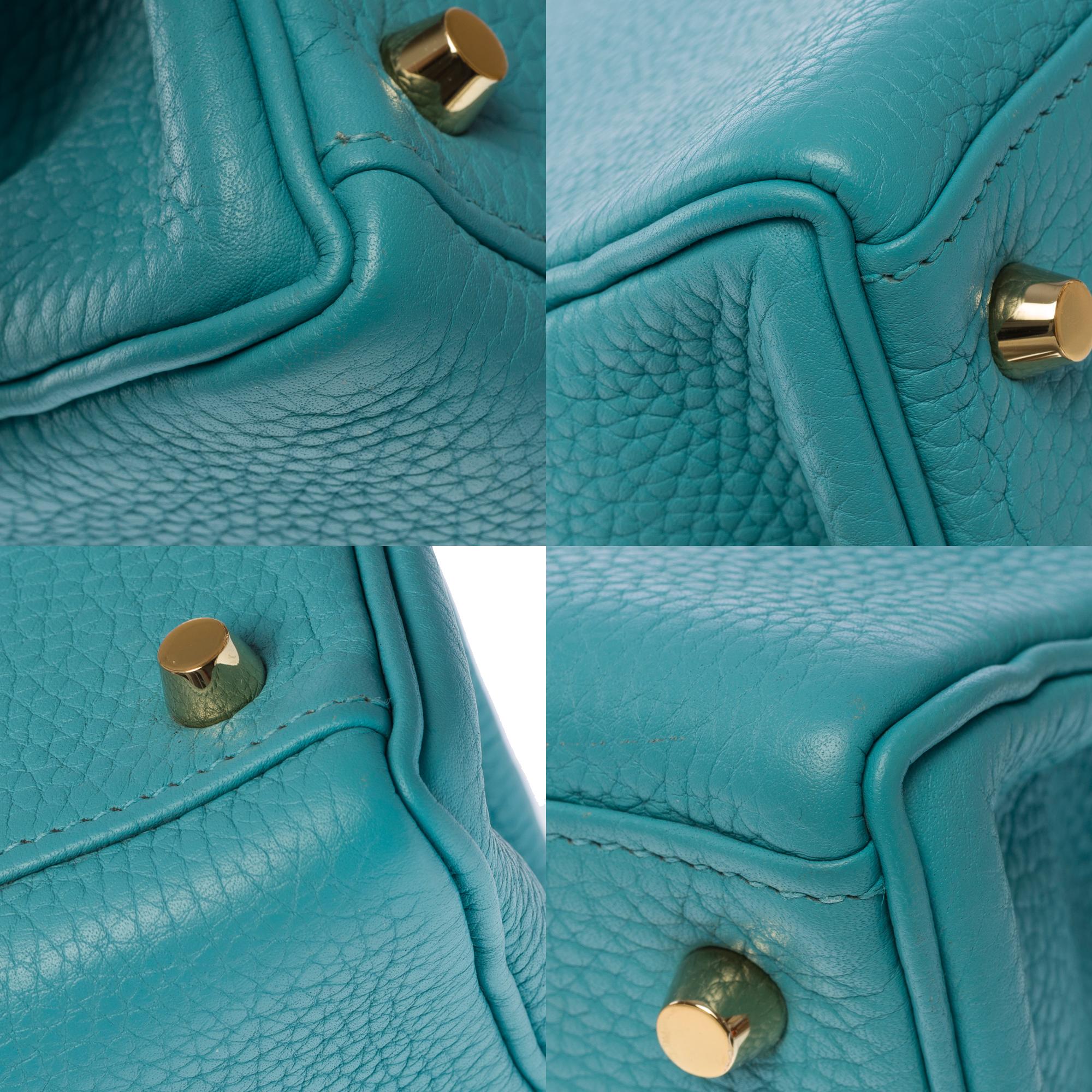 Hermès Kelly 28 retourne handbag strap in Atoll Blue Togo Calf leather, GHW For Sale 7