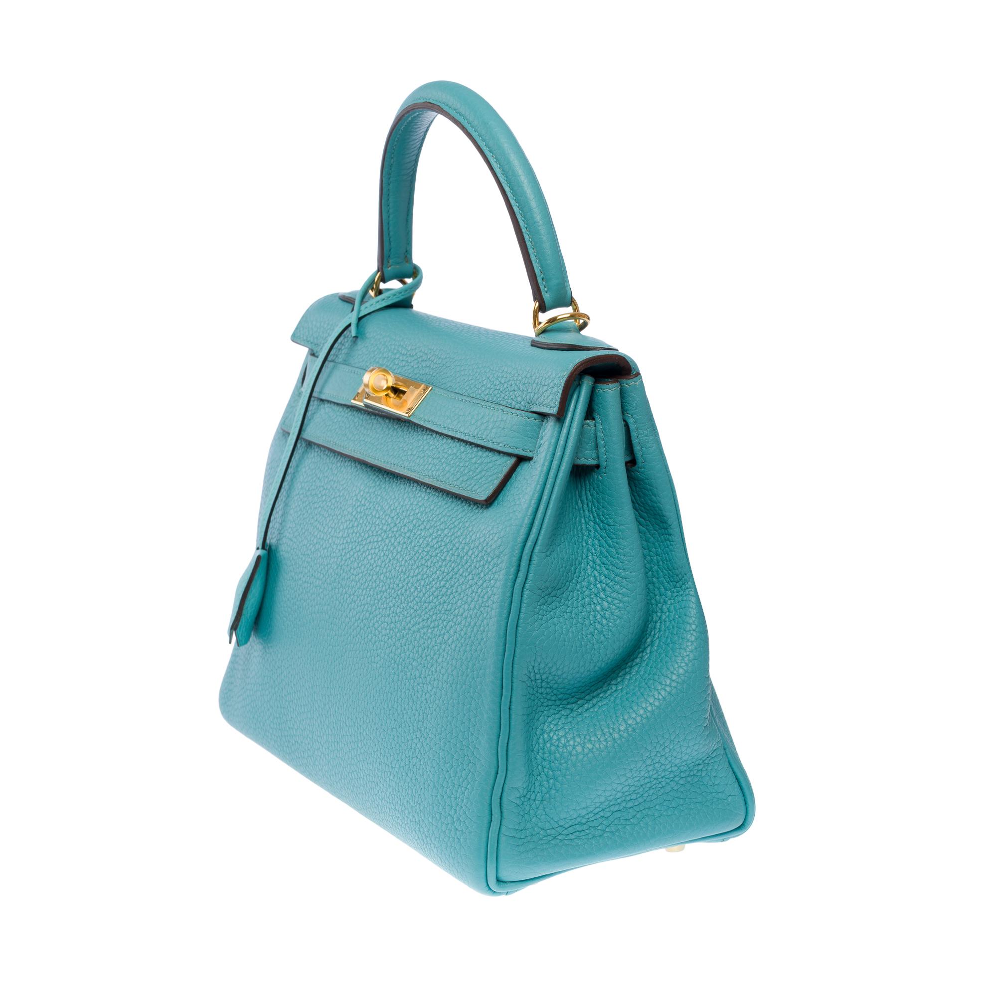 Women's Hermès Kelly 28 retourne handbag strap in Atoll Blue Togo Calf leather, GHW For Sale