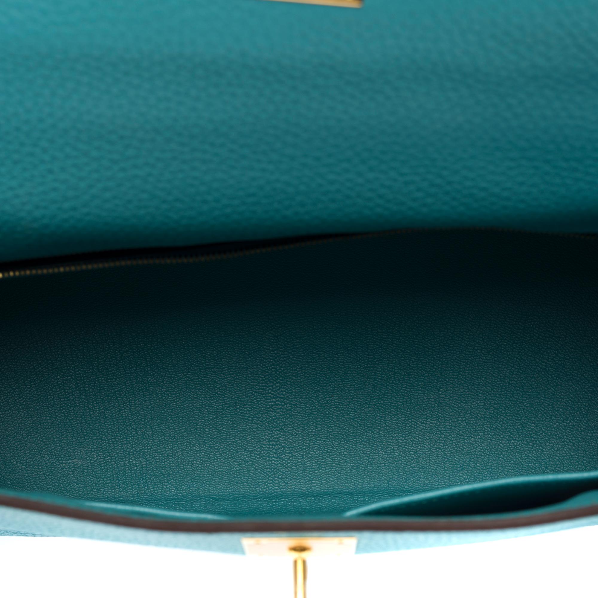 Hermès Kelly 28 retourne handbag strap in Atoll Blue Togo Calf leather, GHW For Sale 4
