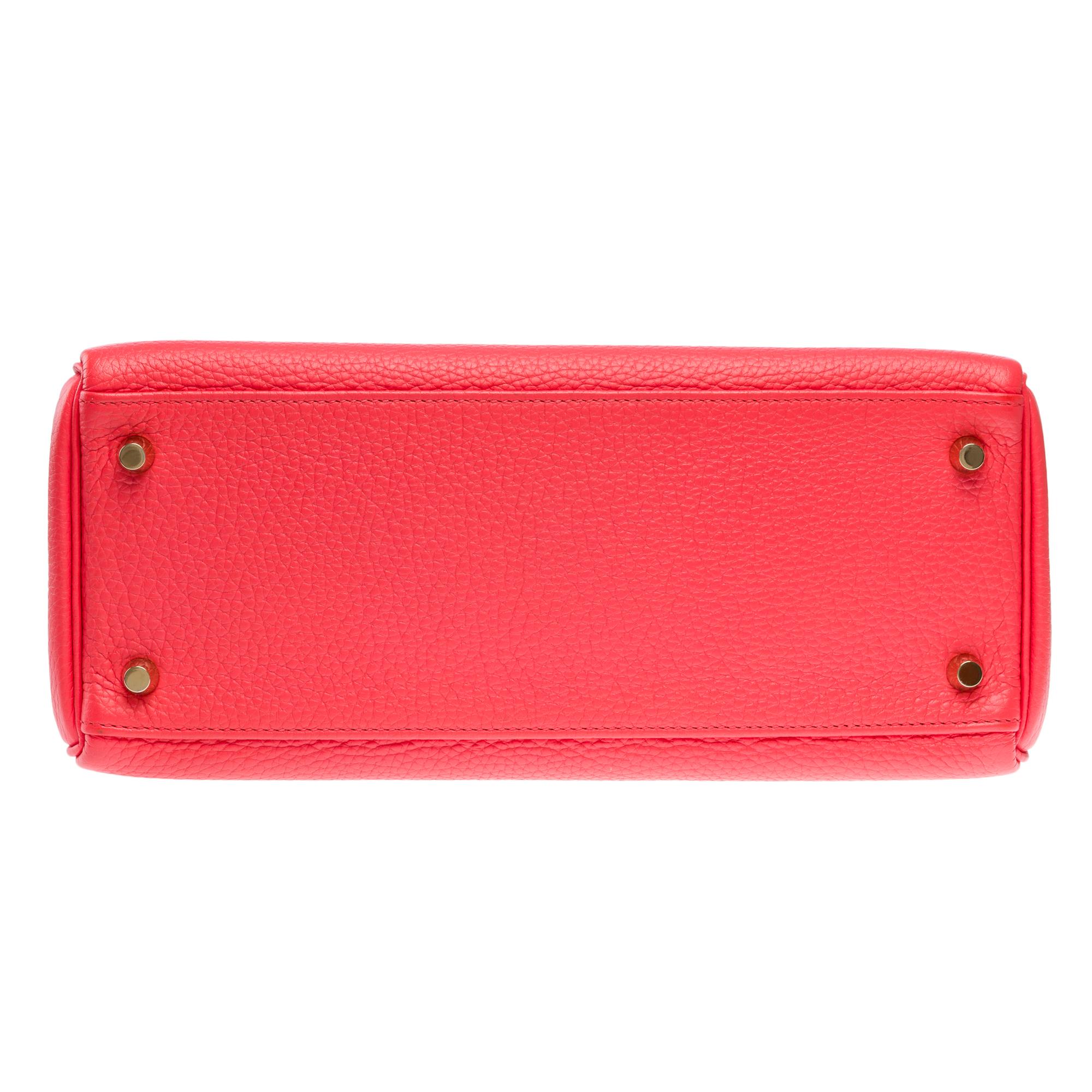 Hermes Kelly 28 retourne handbag strap in Rose Lipstick Togo leather, GHW 7