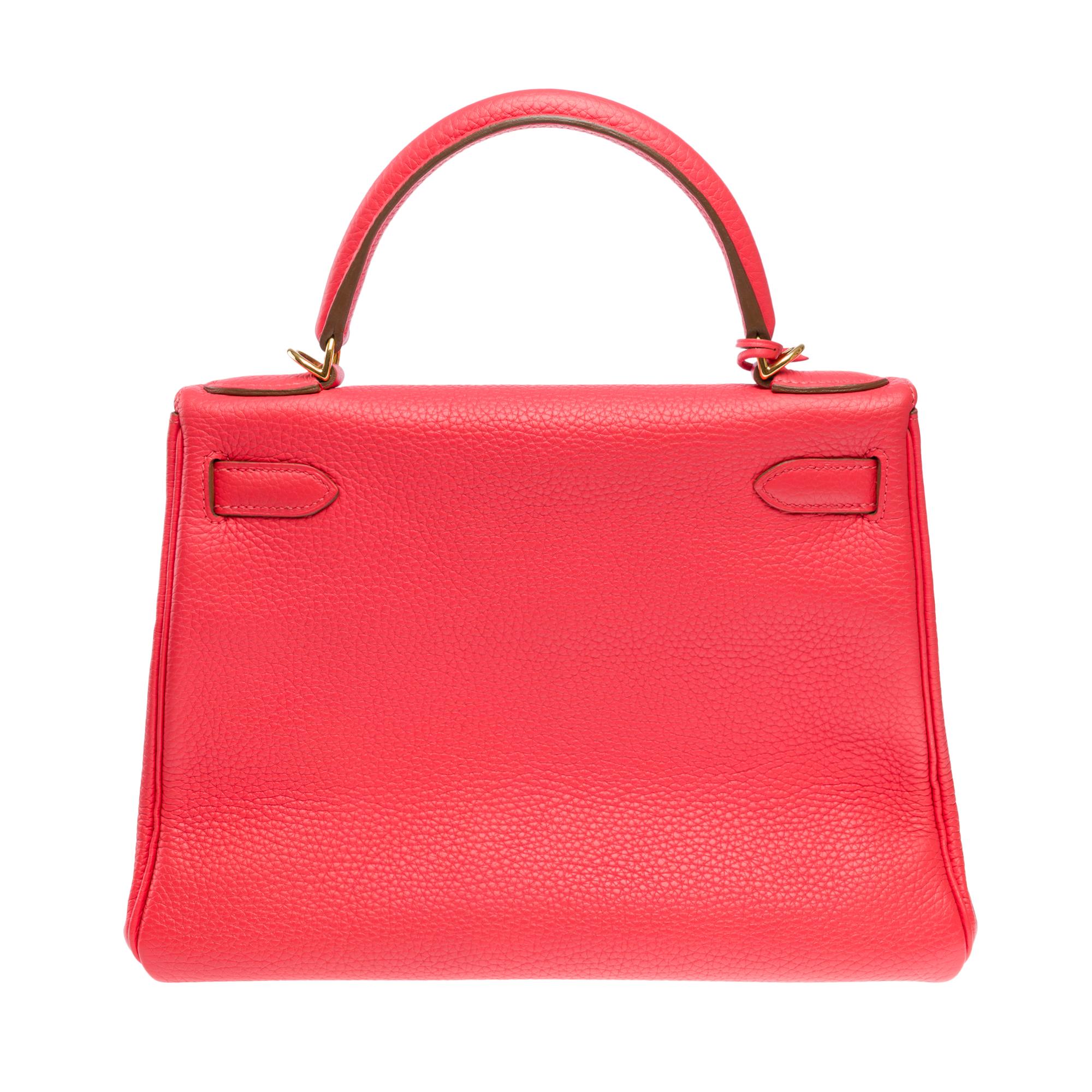Women's Hermes Kelly 28 retourne handbag strap in Rose Lipstick Togo leather, GHW