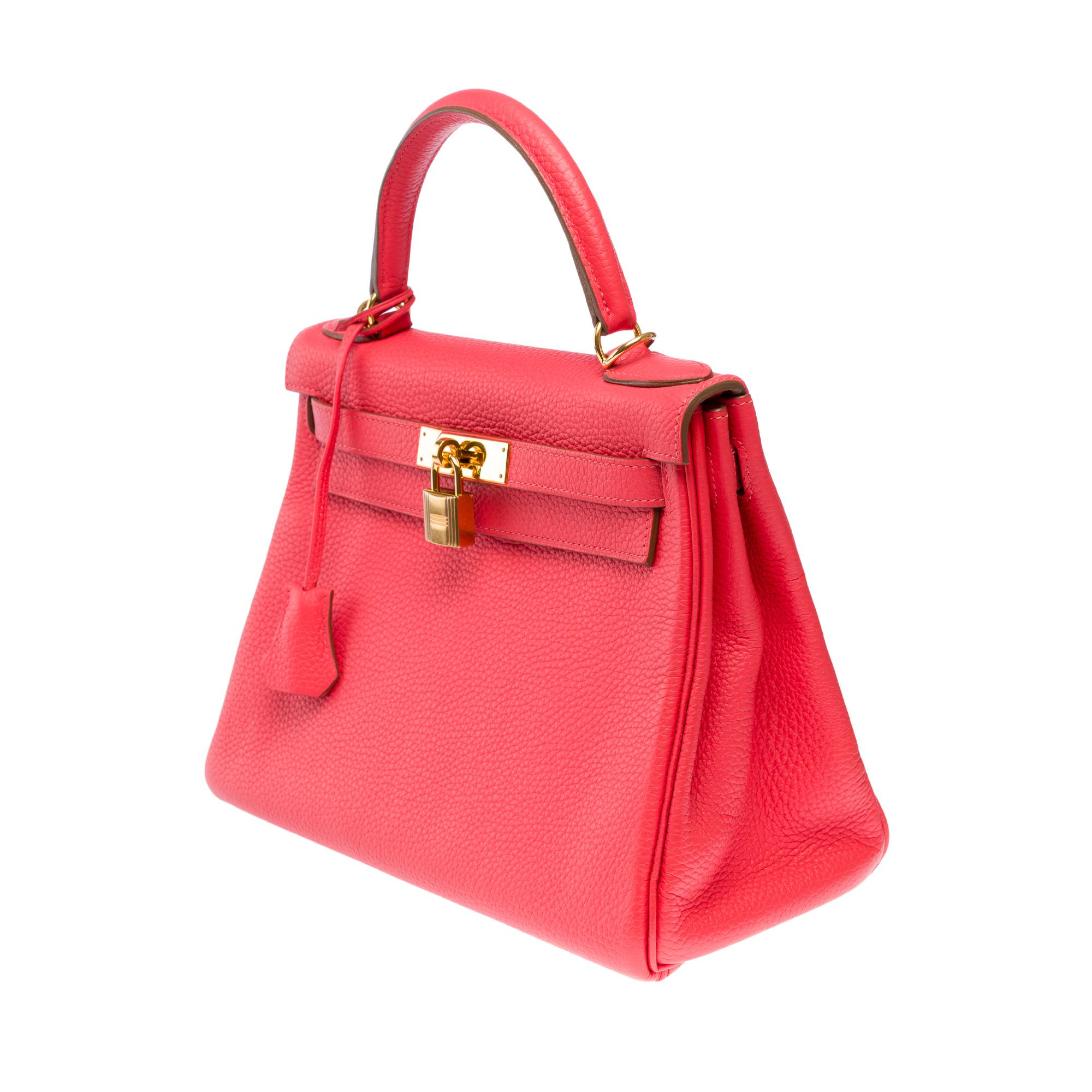 Hermes Kelly 28 retourne handbag strap in Rose Lipstick Togo leather, GHW 1