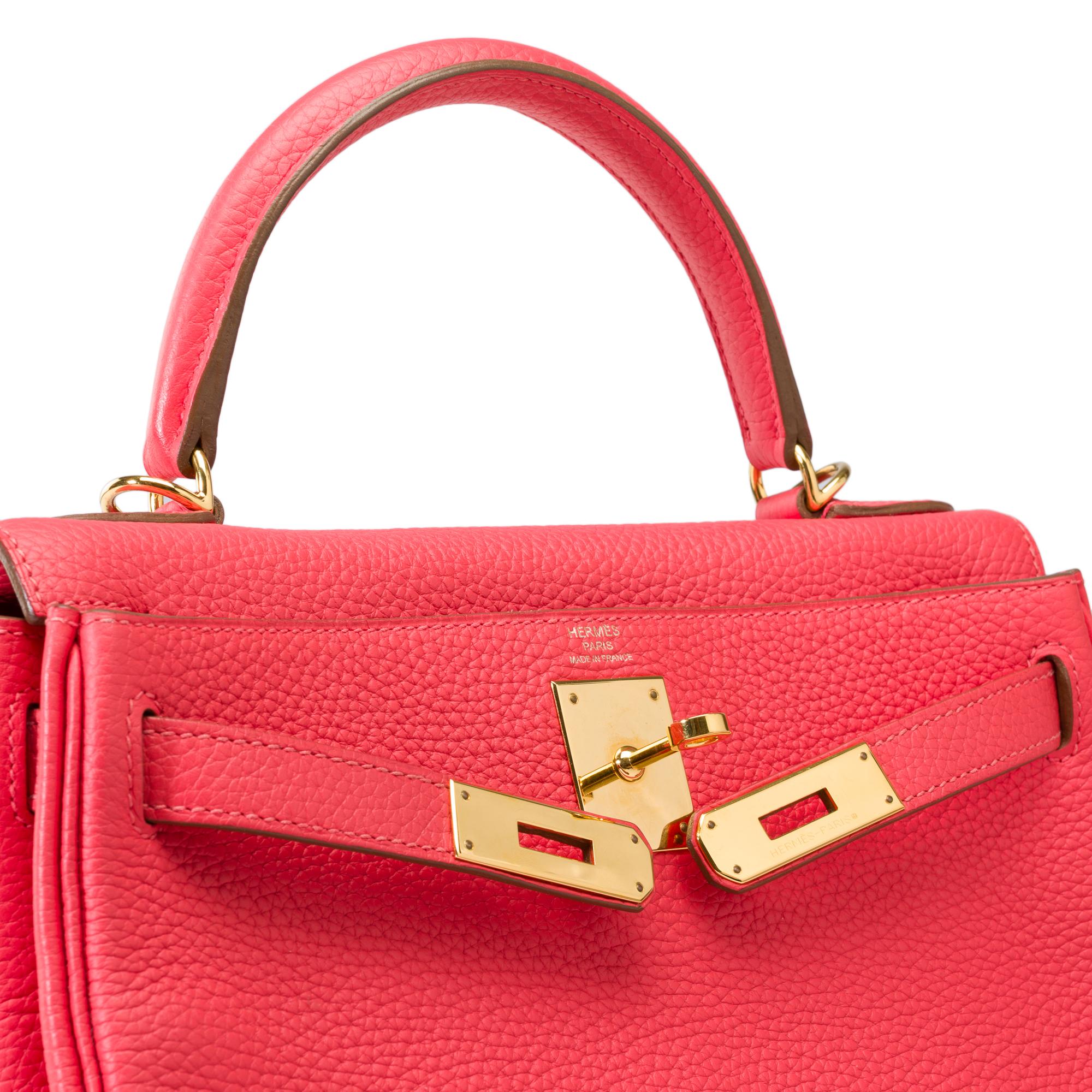 Hermes Kelly 28 retourne handbag strap in Rose Lipstick Togo leather, GHW 3