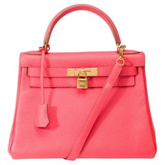 Hermes Kelly 28 retourne handbag strap in Rose Lipstick Togo leather, GHW