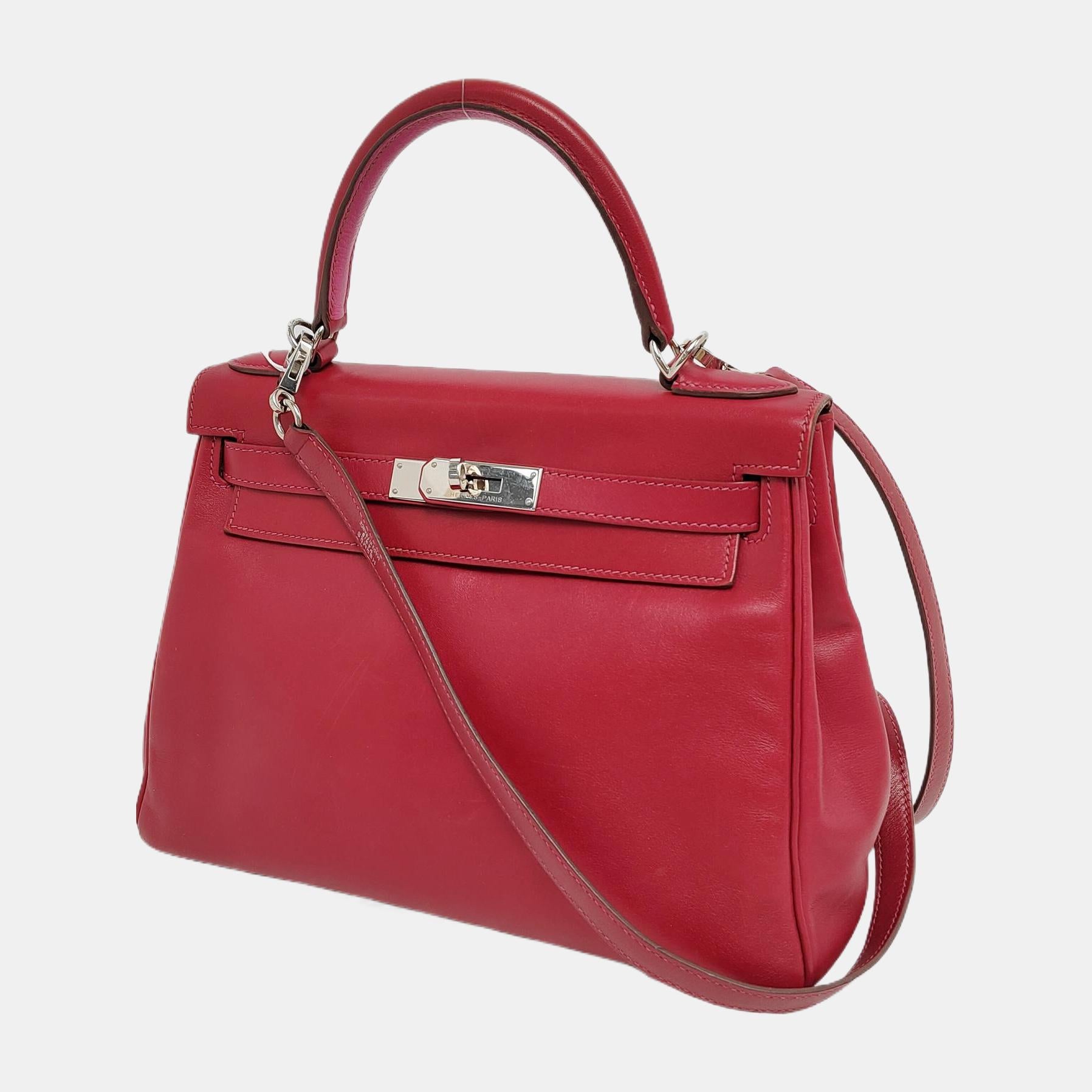 Hermes Kelly 28 Retourne Rouge Grenat/Vermillon Red Box Leather Gold Hardware 20 In Good Condition For Sale In AUBERVILLIERS, FR