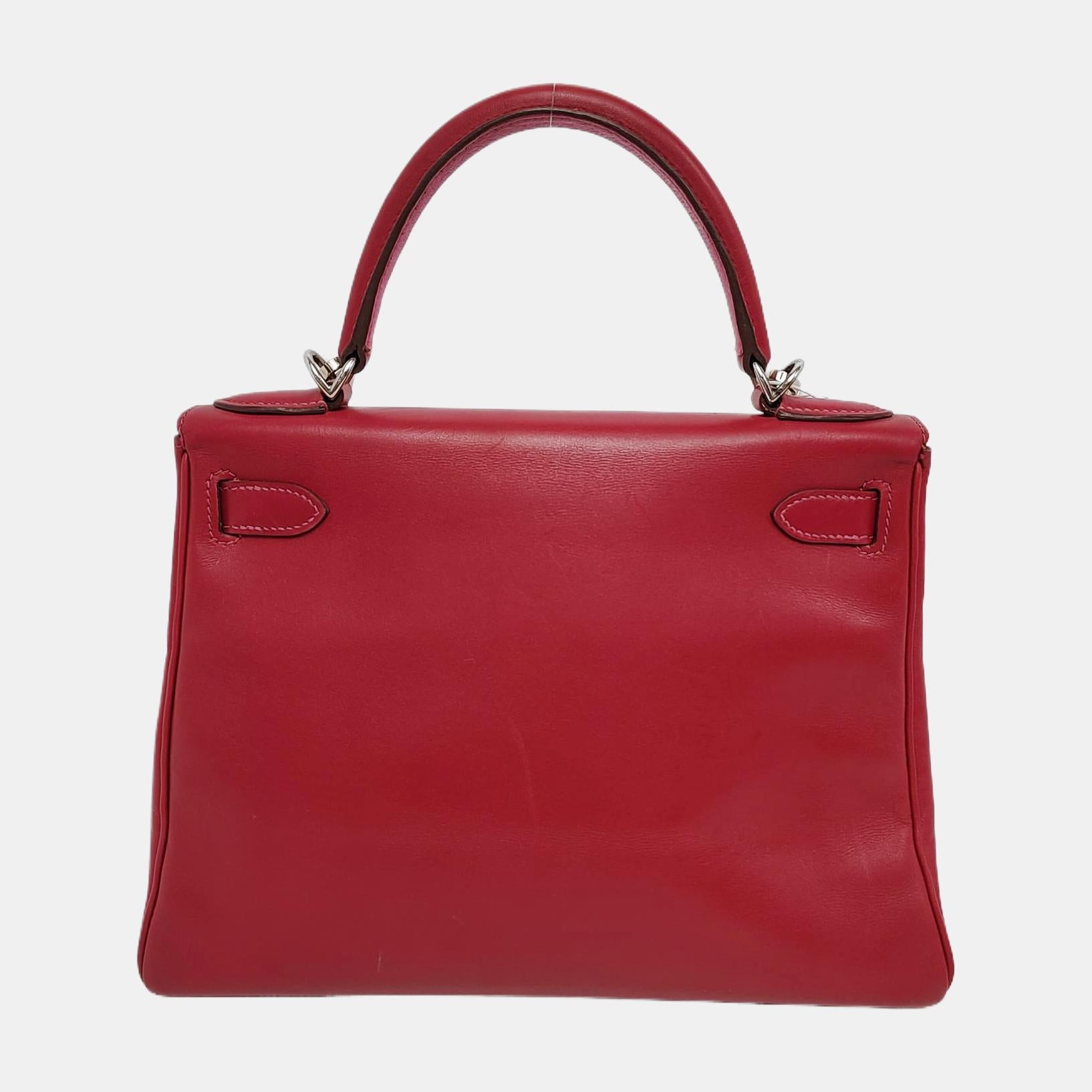 Women's Hermes Kelly 28 Retourne Rouge Grenat/Vermillon Red Box Leather Gold Hardware 20 For Sale