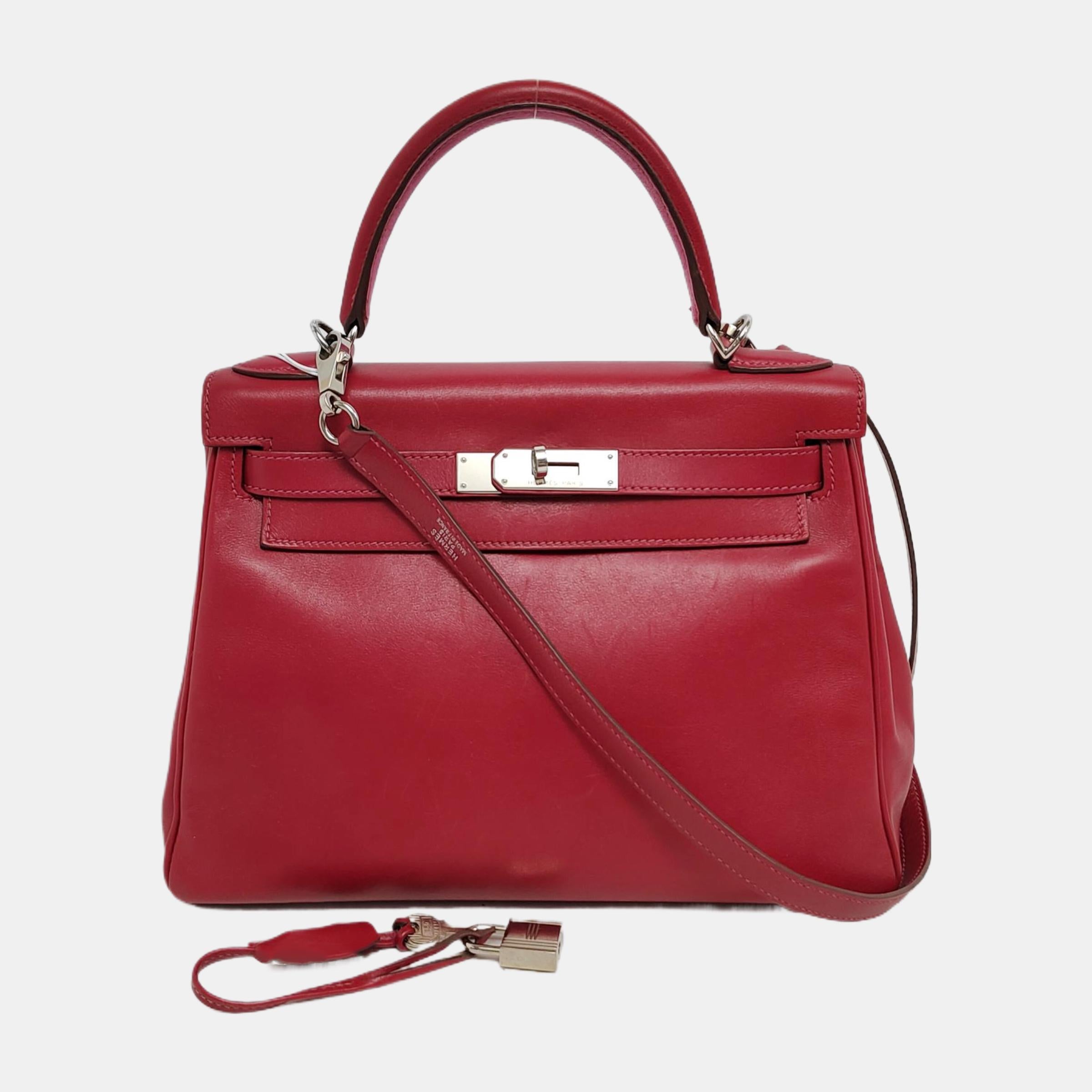 Hermes Kelly 28 Retourne Rouge Grenat/Vermillon Red Box Leather Gold Hardware 20 For Sale 3