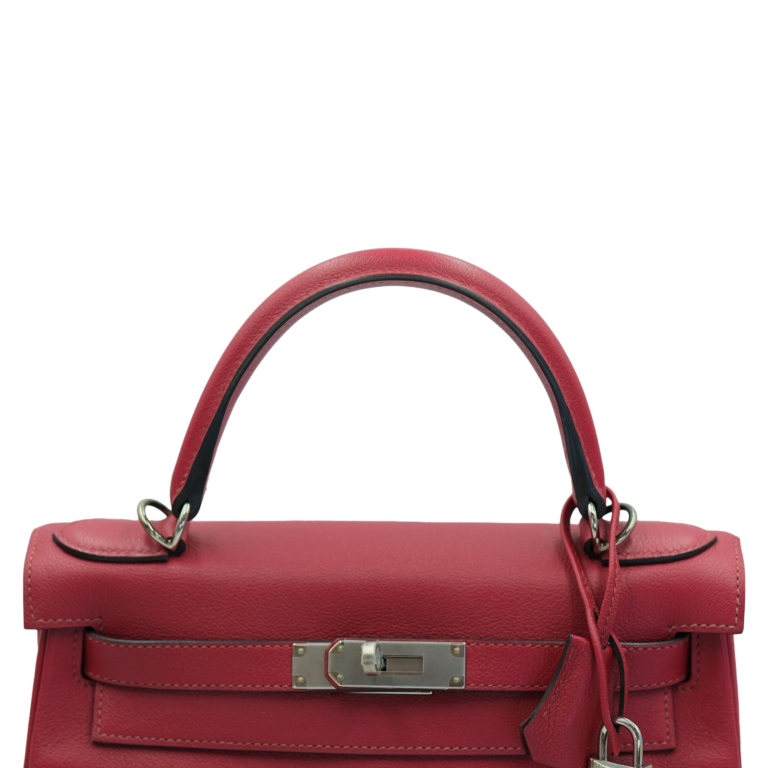 Hermes Kelly 28 Retourne Rubis Evergrain avec quincaillerie Palladium Pour femmes en vente