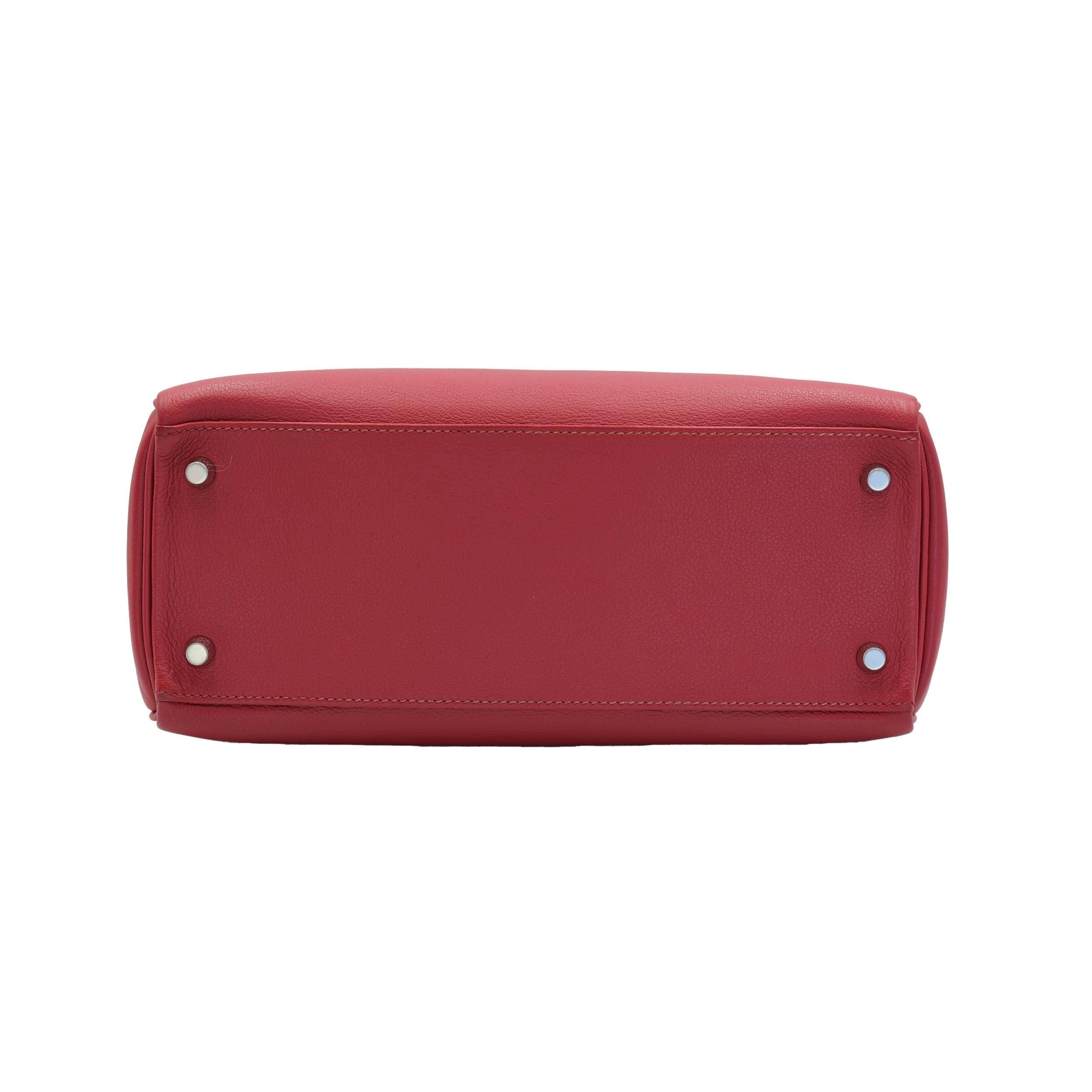 Hermes Kelly 28 Retourne Rubis Evergrain avec quincaillerie Palladium en vente 1