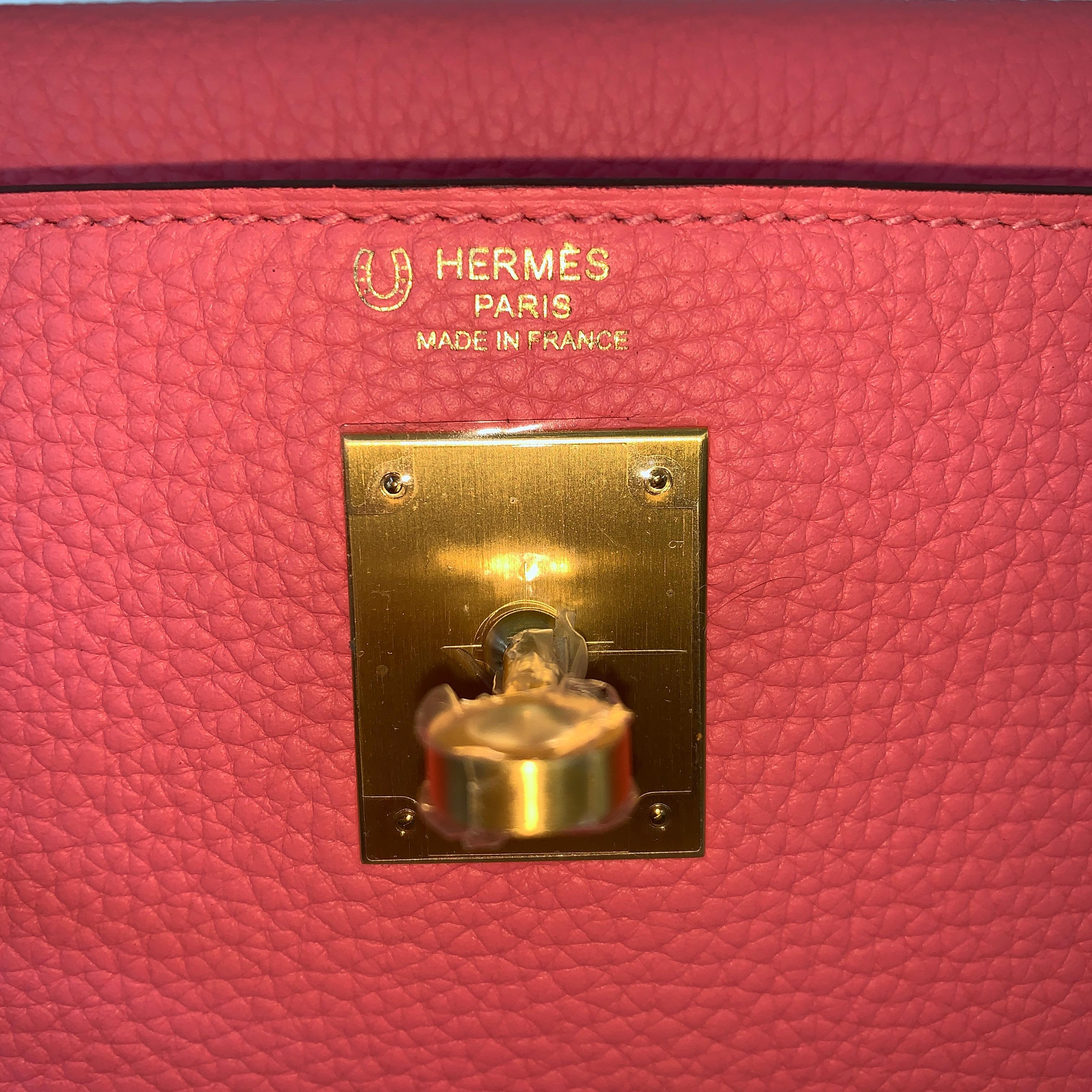 Hermes Kelly 28 Rose Azalea Pink  and Etoupe Brushed Gold Hardware 1