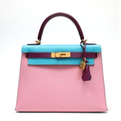 Hermès Kelly 28 Rose Confetti, Anemone and Blue Aztec Sellier Epsom w/Brushed GH