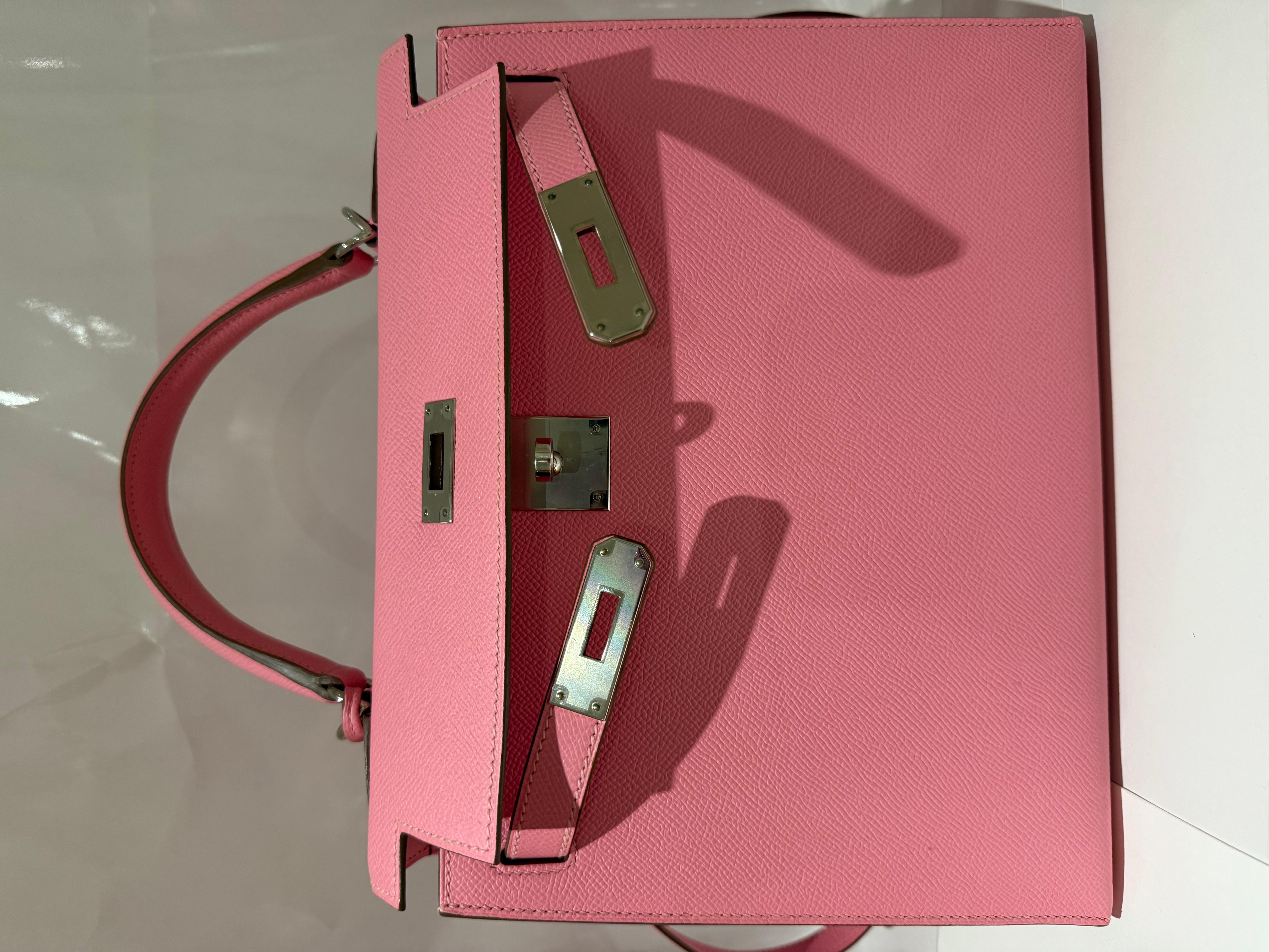 Pink Hermes Kelly 28 Rose Confetti epsom phw bag For Sale