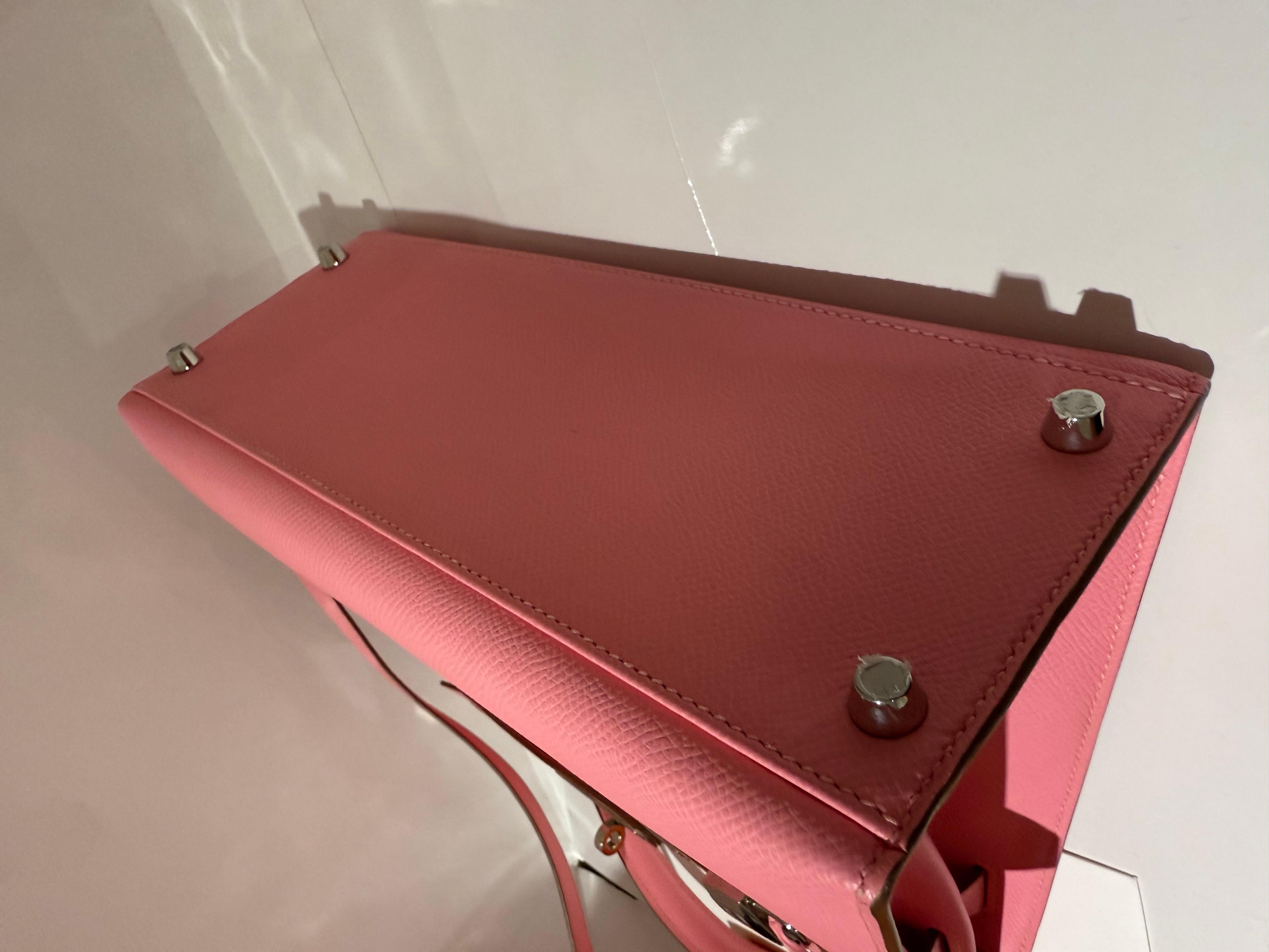 Hermes Kelly 28 Rose Confetti epsom phw bag For Sale 2