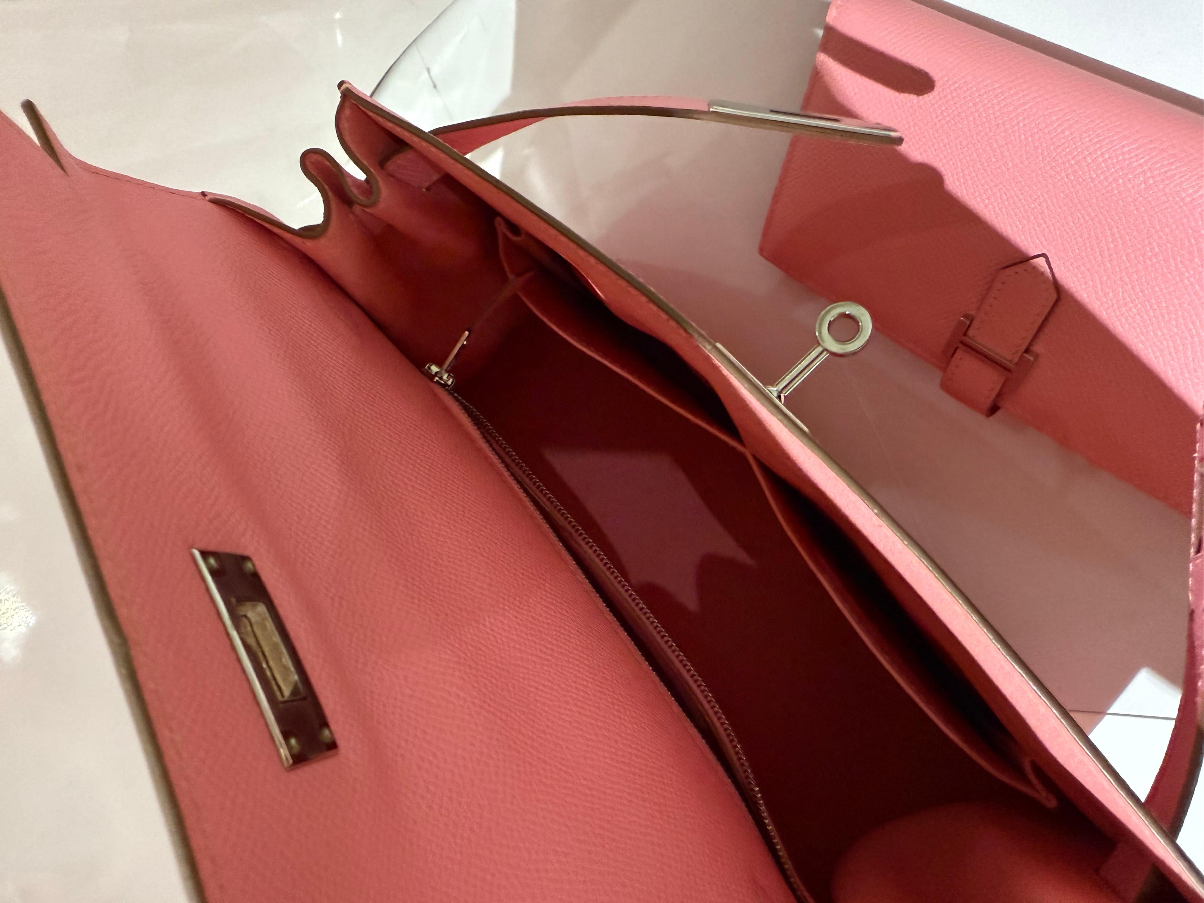 Hermes Kelly 28 Rose Confetti epsom phw bag For Sale 3