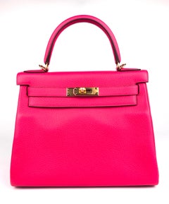 Hermes Kelly 28 Rose Extreme Pink Leather Gold Hardware