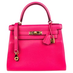 Hermes Kelly 28 Rose Extreme Pelle Rosa Hardware Oro
