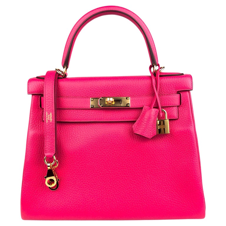 Hermes Kelly 28 Rose Extreme Pink Leather Gold Hardware