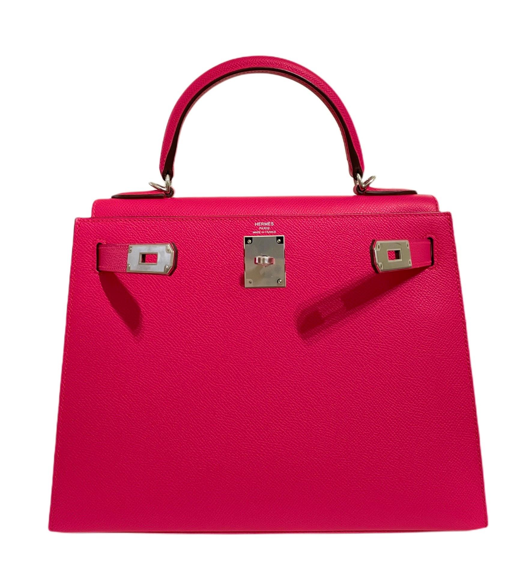 Hermes Kelly 28 Rose Extreme Rosa Sellier Epsom Palladium Hardware NEU (Pink)