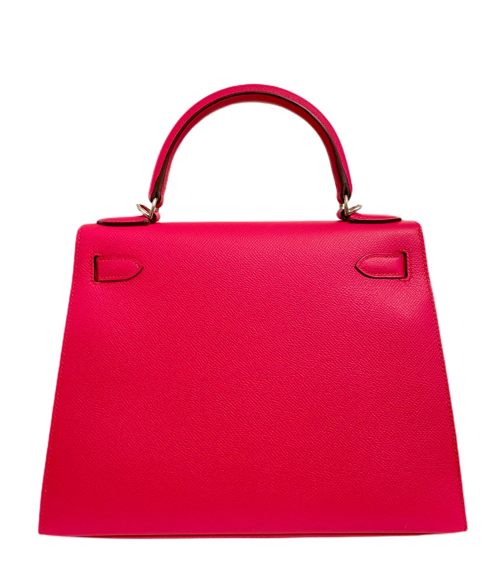 Hermes Kelly 28 Rose Extreme Rosa Sellier Epsom Palladium Hardware NEU im Zustand „Neu“ in Miami, FL