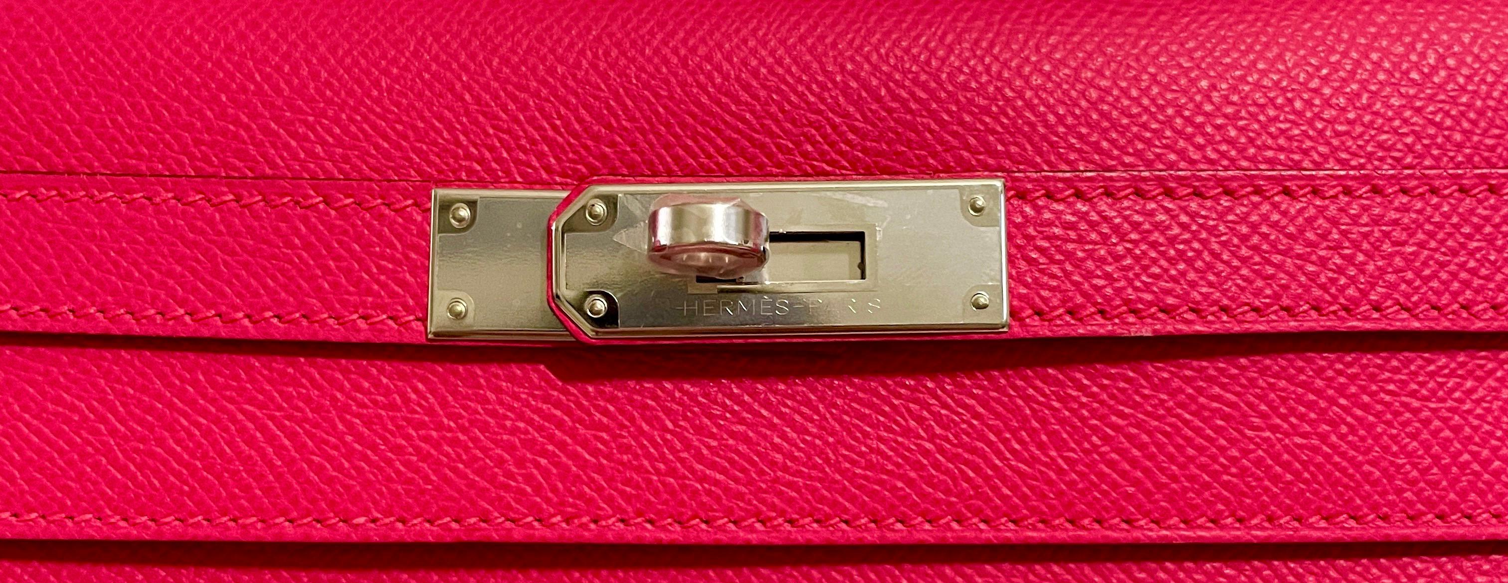 Hermes Kelly 28 Rose Extreme Rosa Sellier Epsom Palladium Hardware NEU für Damen oder Herren