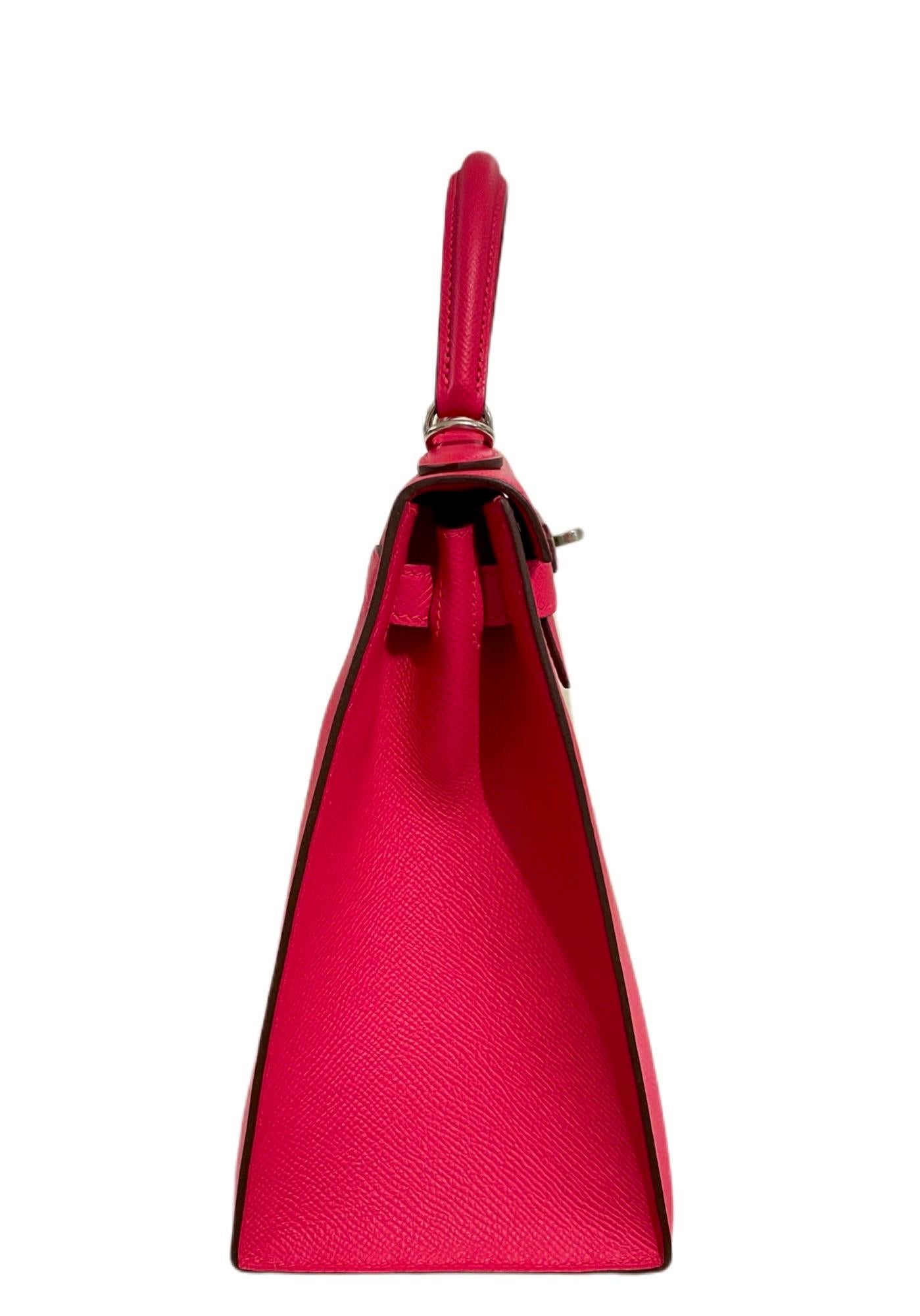 Hermes Kelly 28 Rose Extreme Rosa Sellier Epsom Palladium Hardware NEU 2