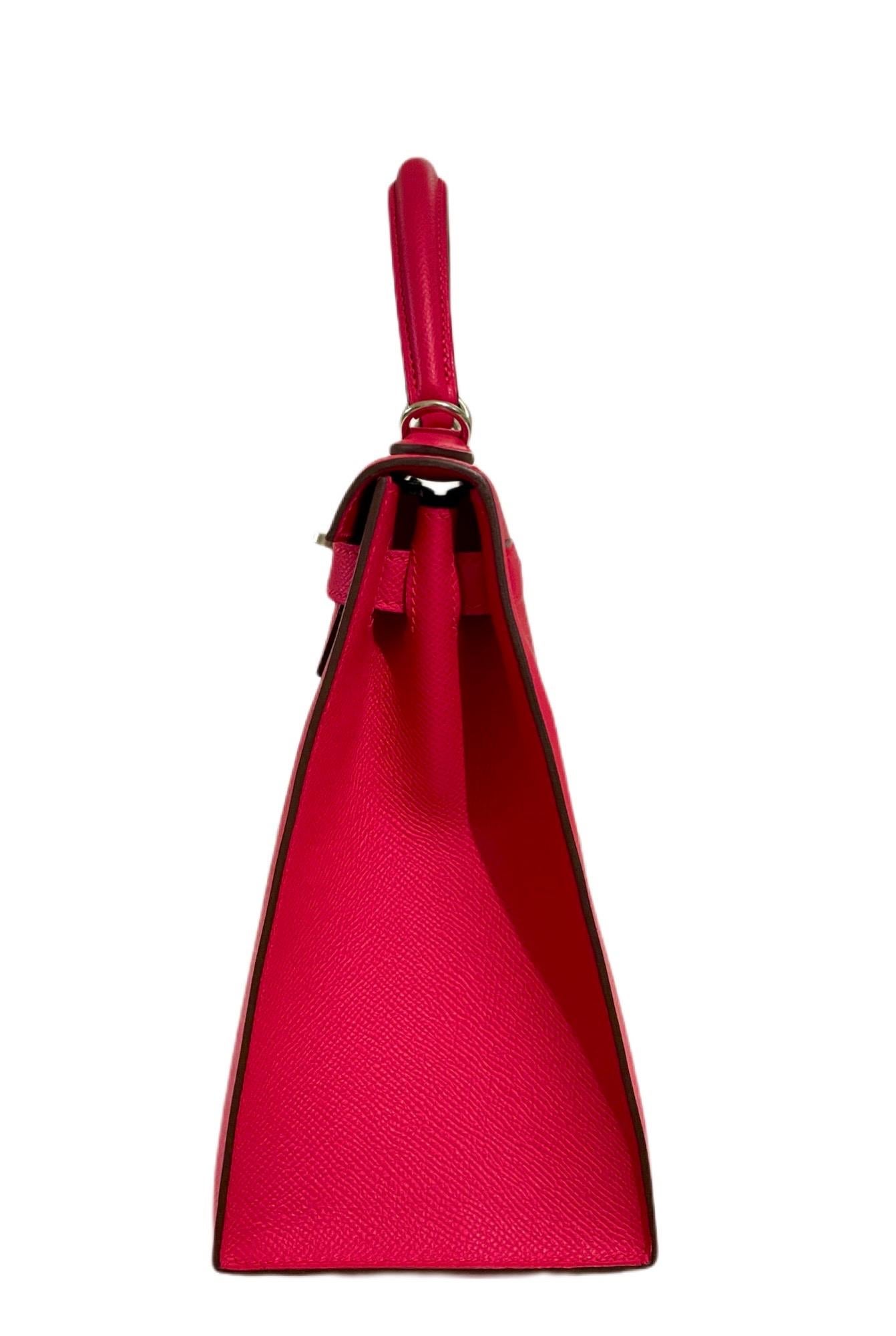 Hermes Kelly 28 Rose Extreme Rosa Sellier Epsom Palladium Hardware NEU 3