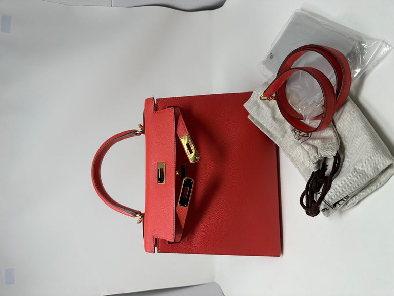 Hermes Kelly Handbag Rose Azalée Epsom with Gold Hardware 28 Pink