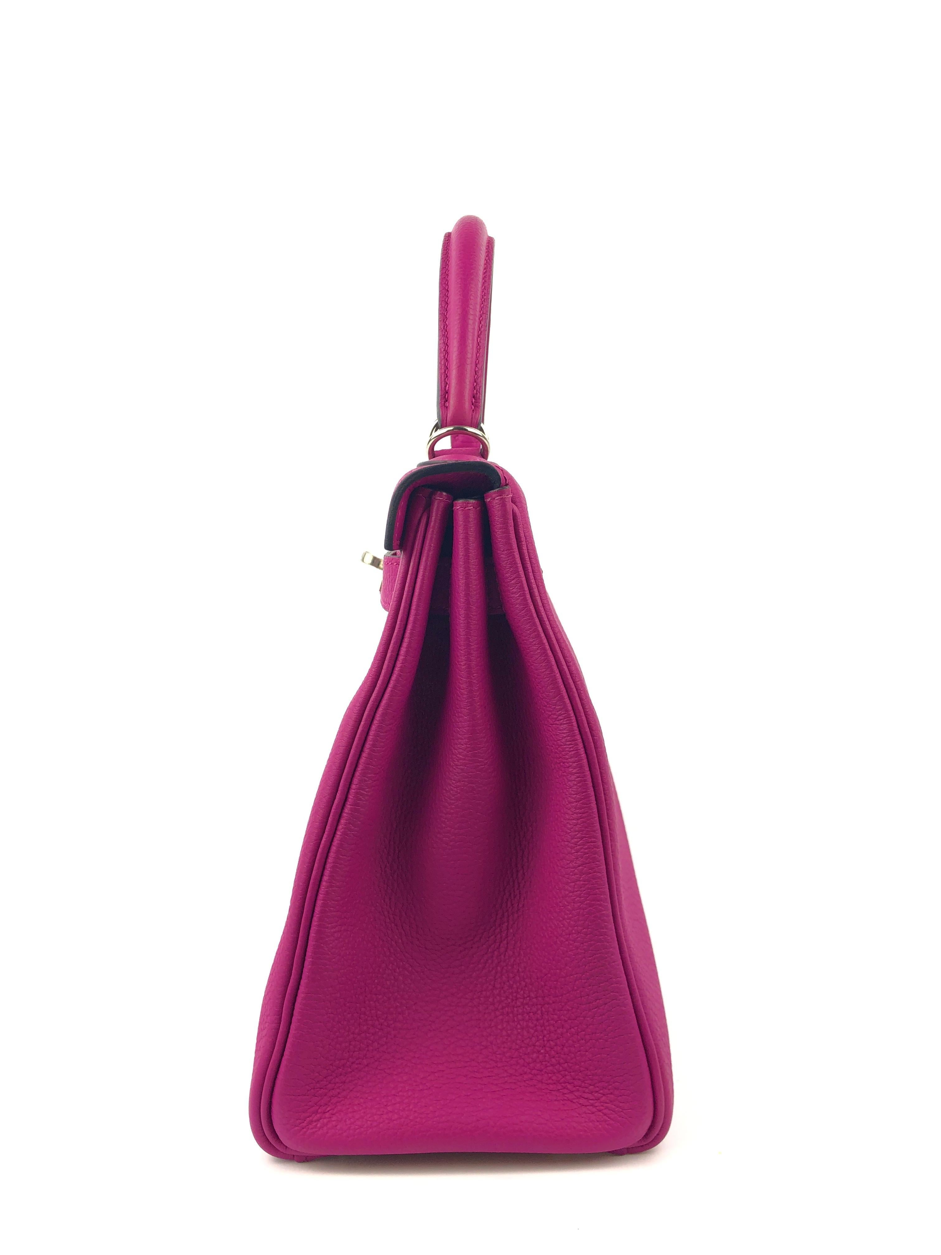 Women's or Men's Hermes Kelly 28 Rose Pourpre Pink Purple Togo Leather Palladium Hardware