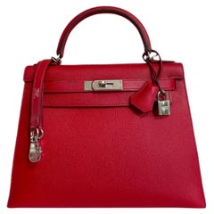 Hermes Rouge Casaque Togo Leather Gold Hardware Kelly Retourne 35