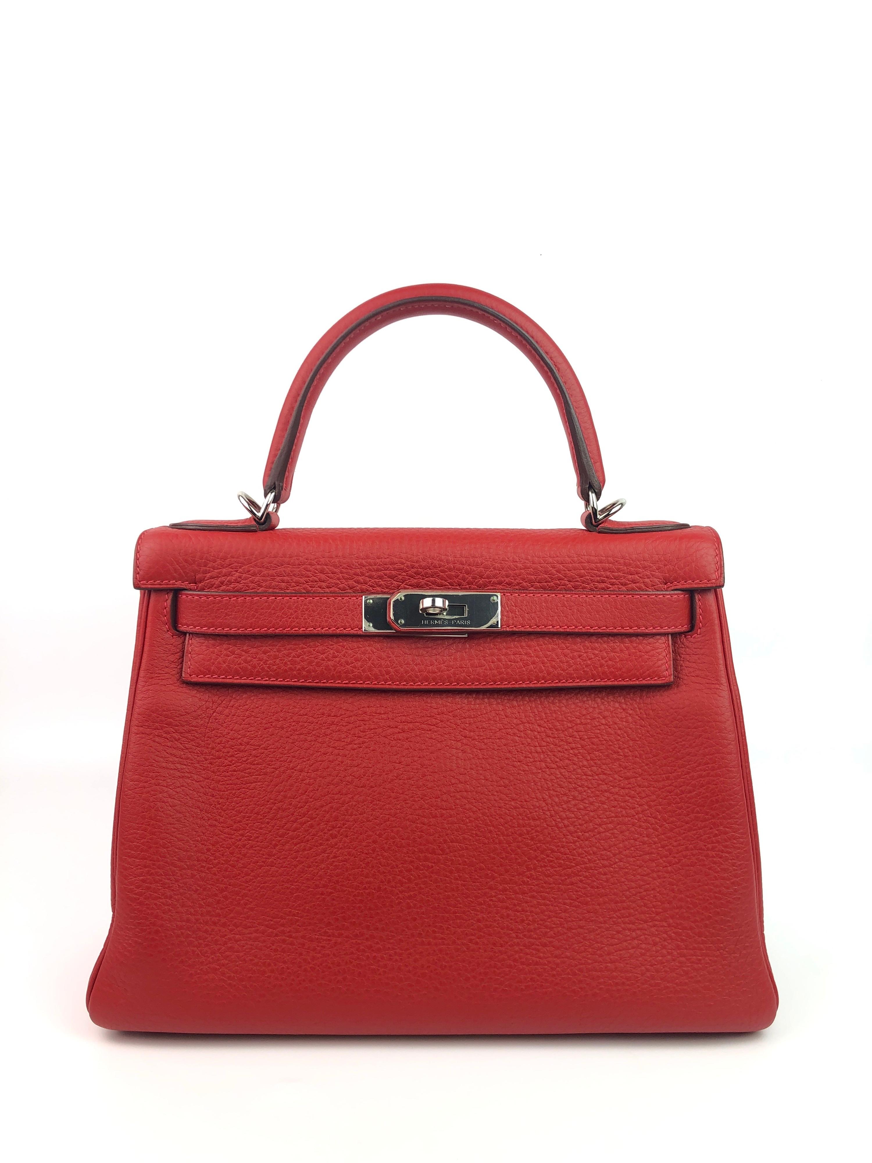 Hermes Kelly 28 Rouge Casaque Red Palladium Hardware . 2012 P STAMP. Excellent Condition, Plastic On Hardware, perfect corners and excellent structure. 

Shop with confidence from Lux Addicts. Authenticity guaranteed! 