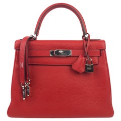 Hermes Kelly 28 Rouge Casaque Red Palladium Hardware 