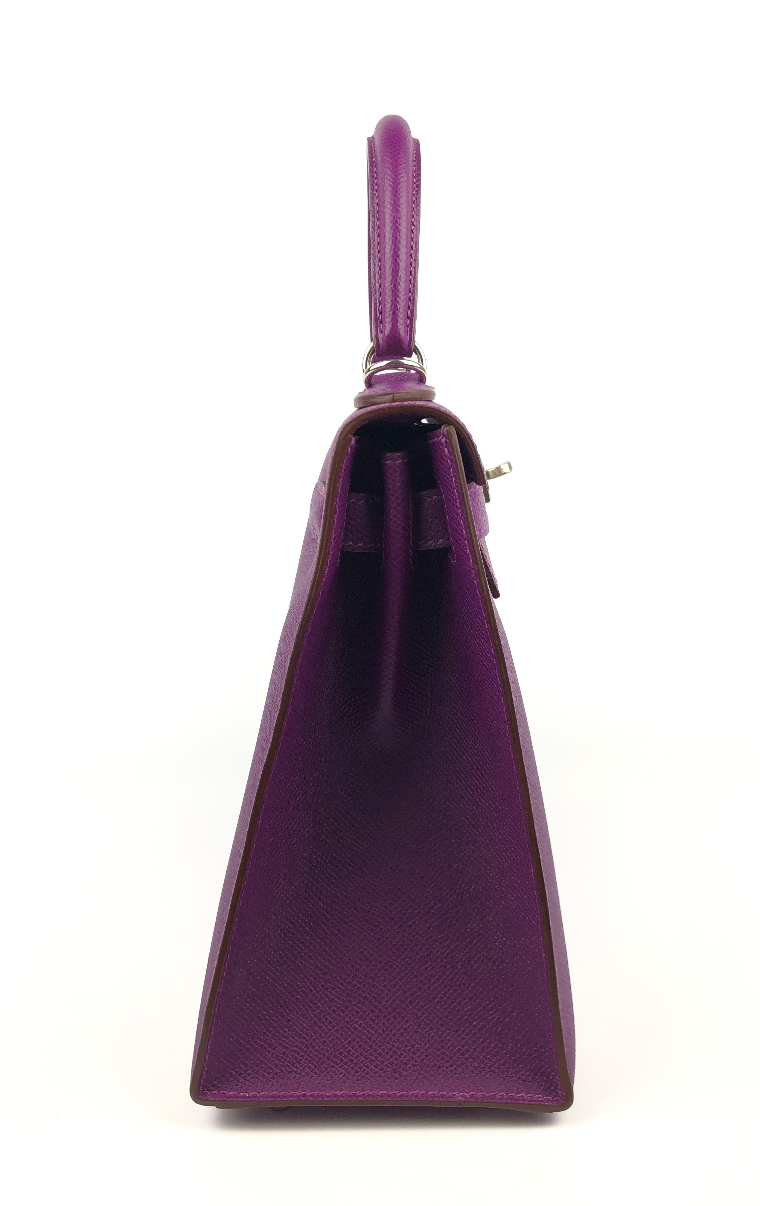 Women's or Men's Hermes Kelly 28 Sellier Anemone Purple Epsom Palladium Hardware