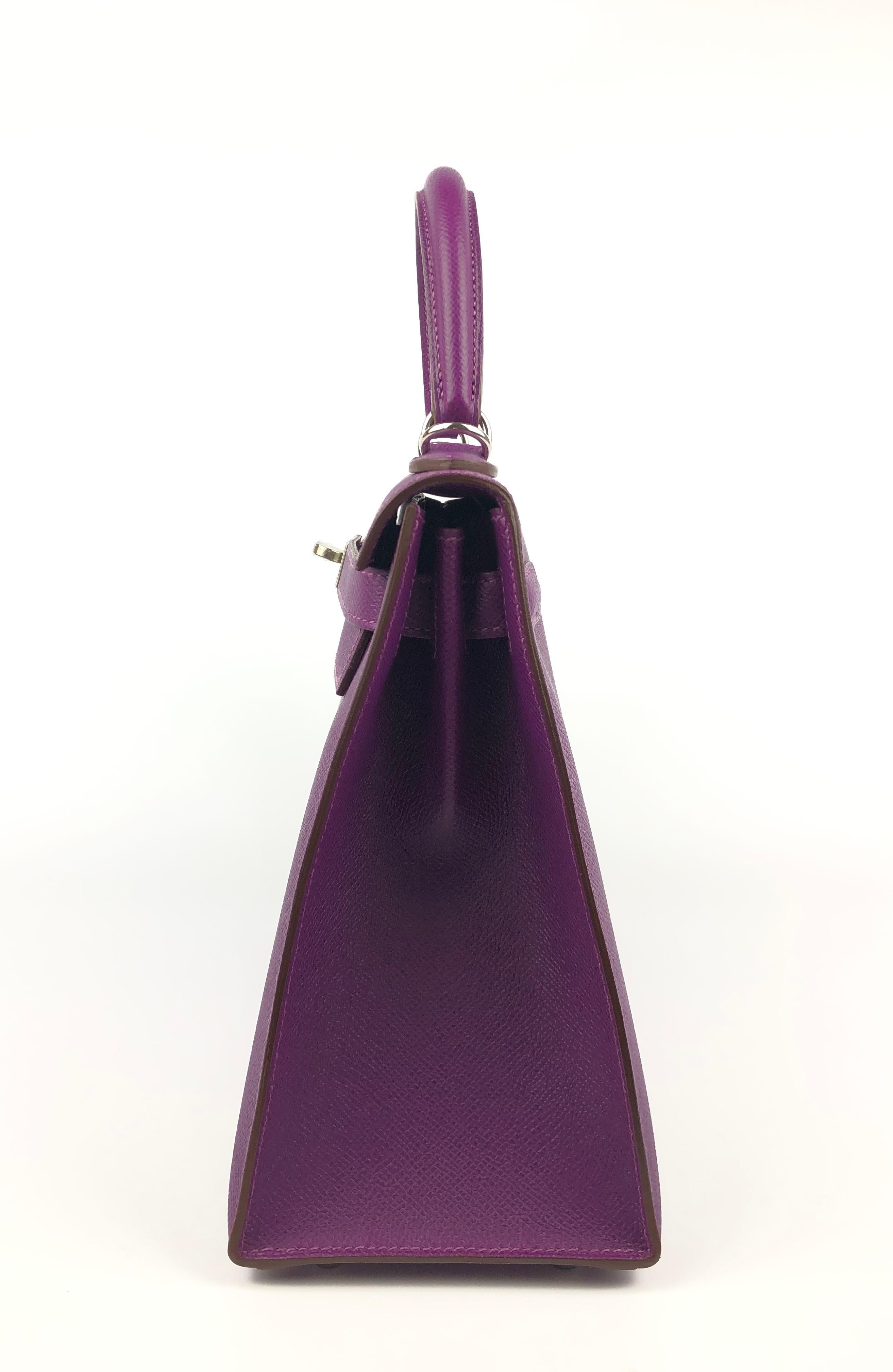 Hermes Kelly 28 Sellier Anemone Purple Epsom Palladium Hardware 1