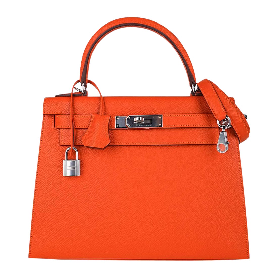 Hermes Kelly 28 Sellier Bag Feu Palladium Hardware Epsom Leather