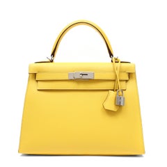 Hermès Kelly 28 Sellier Bag Jaune de Naples Epsom Leather with Palladium Hardwar