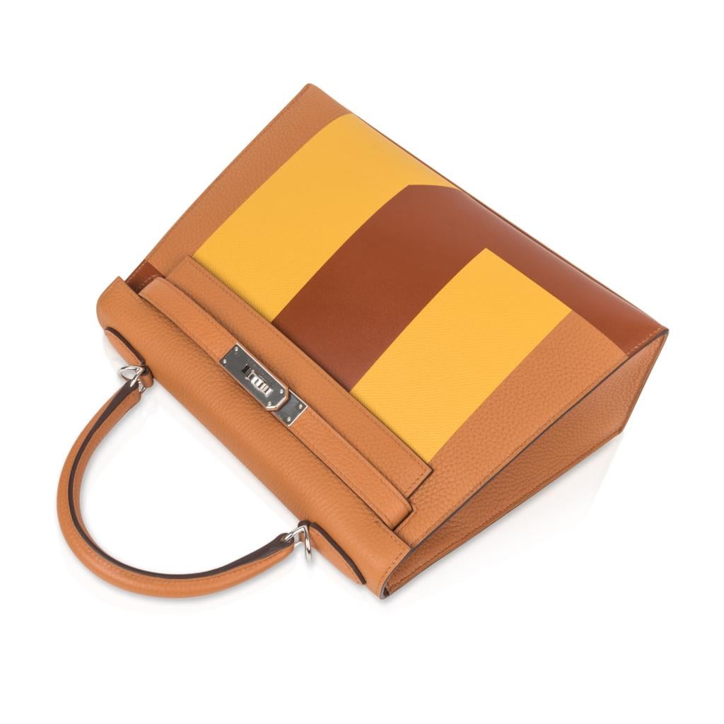 Hermes Kelly 28 Sellier Bag Lettre S Toffee Jaune Ambre Fauve Palladium  In New Condition In Miami, FL