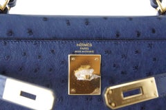 Hermes Kelly 28 Sellier Bag Ostrich Blue Iris Gold Hardware