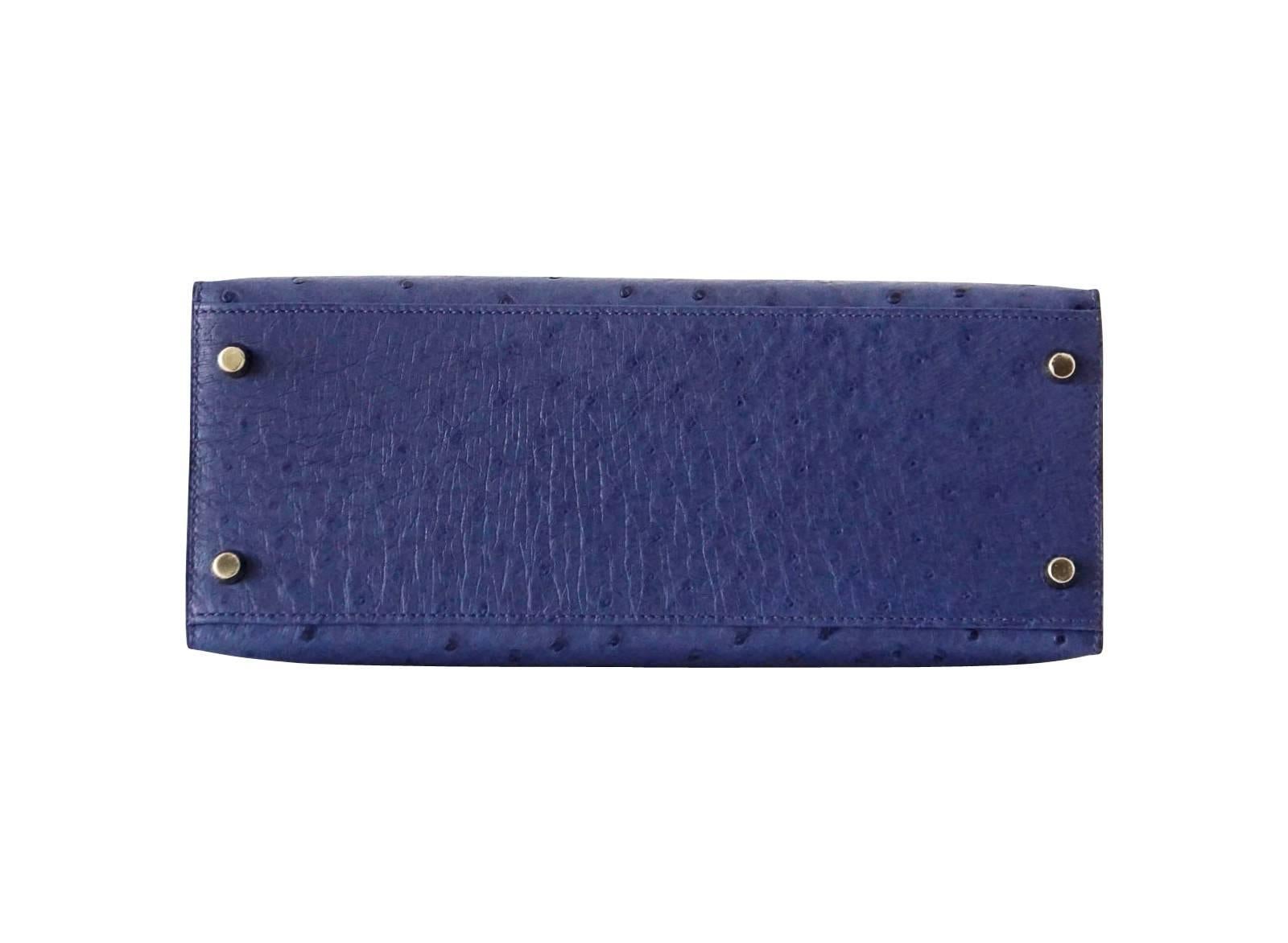 Purple Hermes Kelly 28 Sellier Bag Ostrich Blue Iris Gold Hardware 