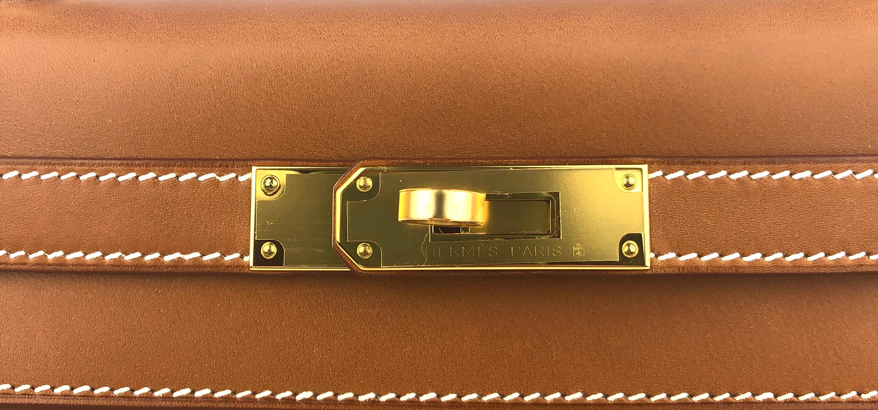 Women's or Men's Hermes Kelly 28 Sellier Barenia Fauve Tan Leather Gold Hardware RARE