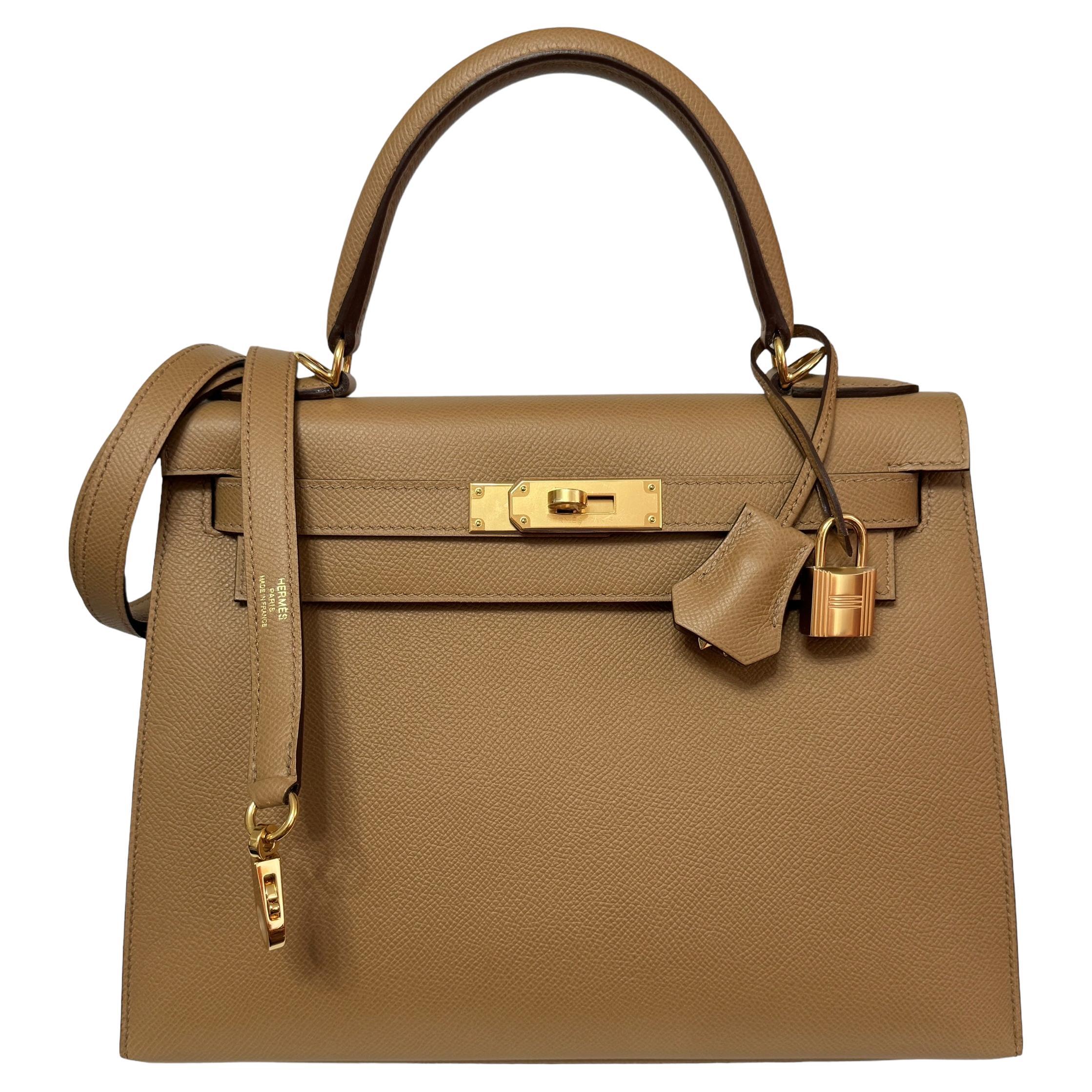 Hermes Kelly 28 Sellier Biscuit Tan Epsom Leather Gold Hardware 2022 For Sale